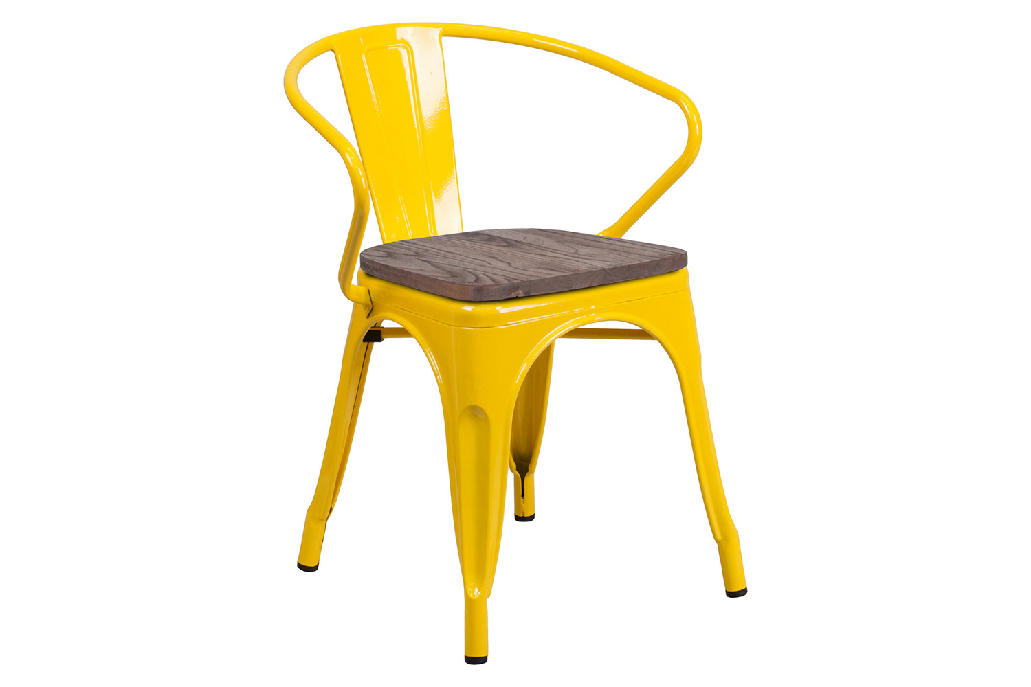 BLNK Luna Metal Chair with Wood Seat and Arms - Yellow