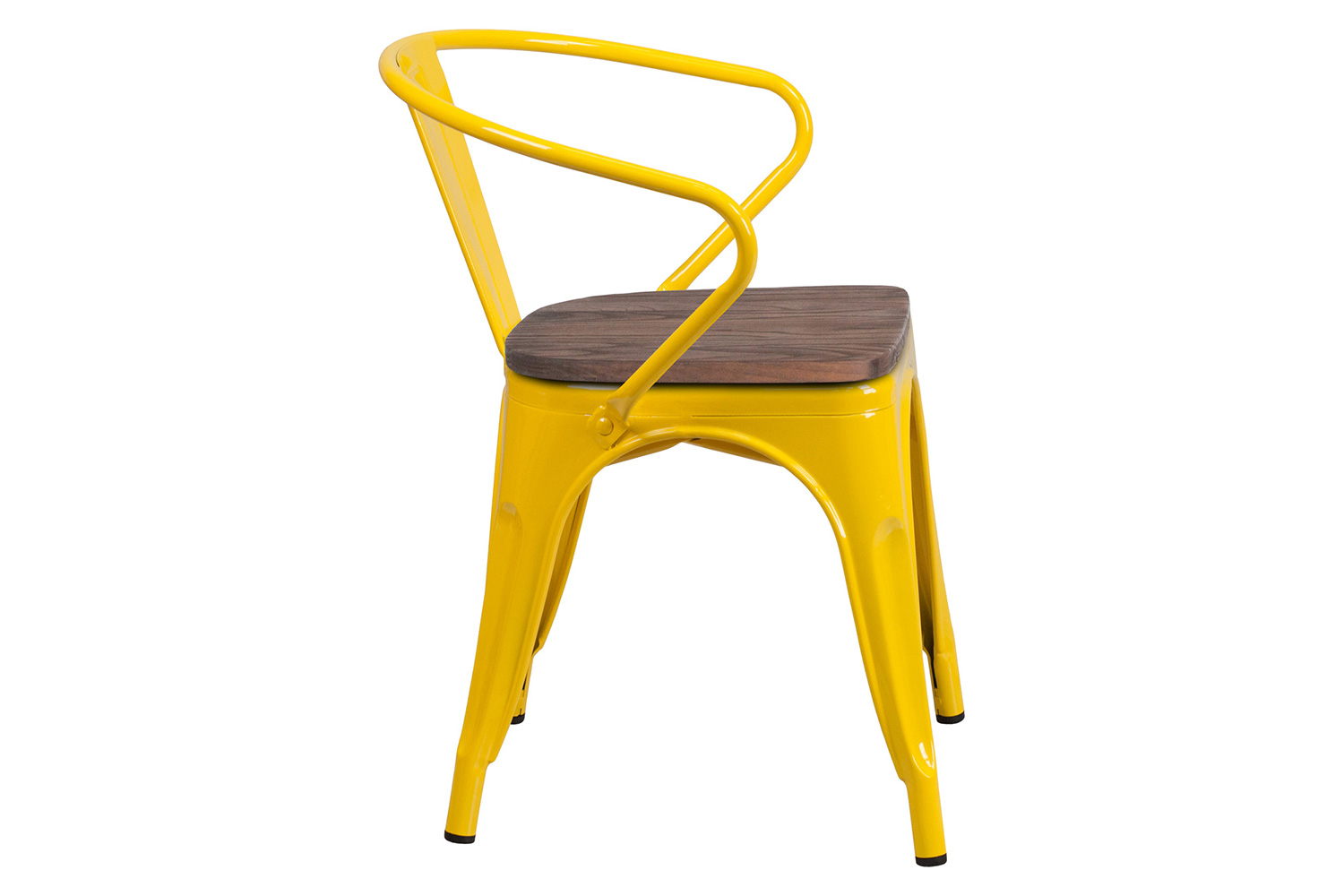 BLNK Luna Metal Chair with Wood Seat and Arms - Yellow