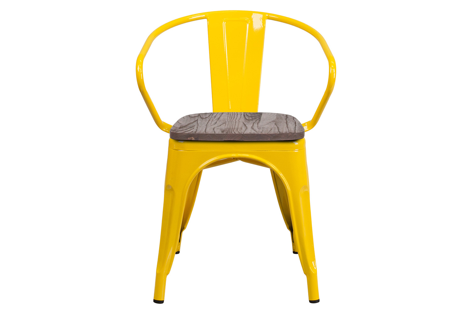 BLNK Luna Metal Chair with Wood Seat and Arms - Yellow