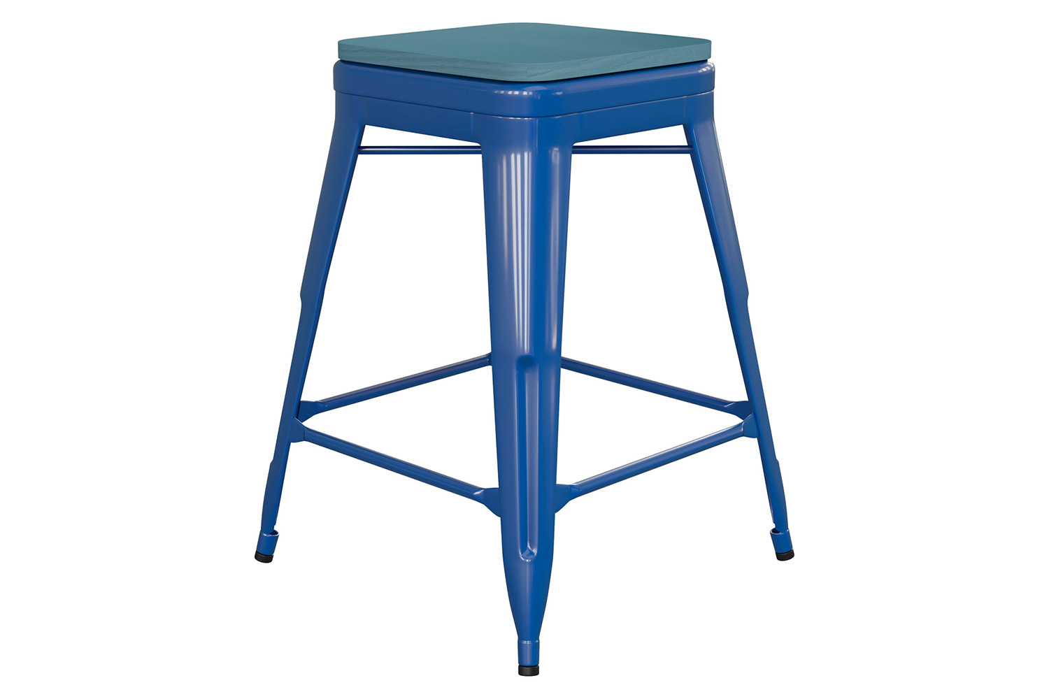 BLNK Kai Commercial Metal Backless Indoor-Outdoor Counter Height Stool with Poly Resin Wood Seat - Blue/Teal Blue