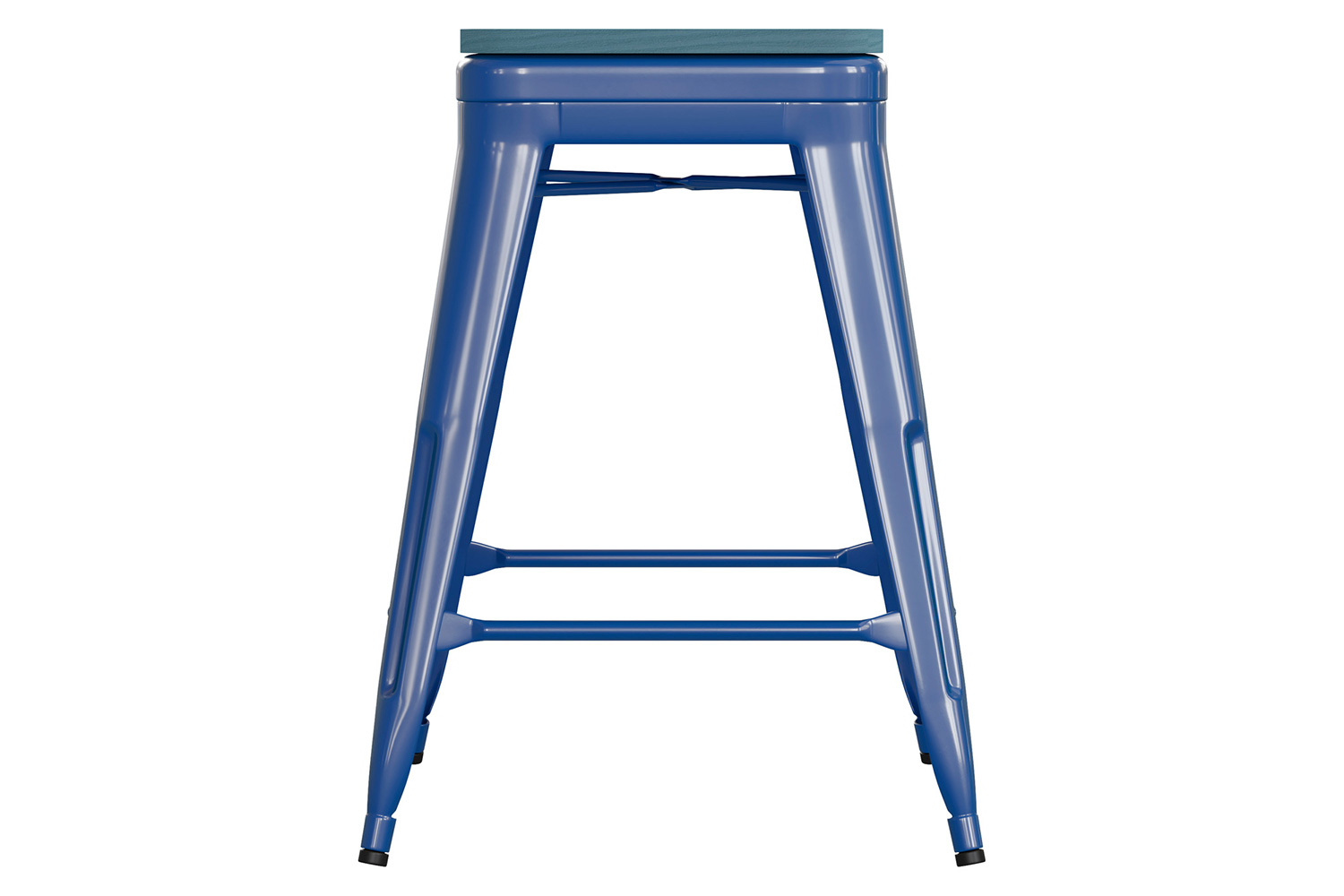 BLNK Kai Commercial Metal Backless Indoor-Outdoor Counter Height Stool with Poly Resin Wood Seat - Blue/Teal Blue