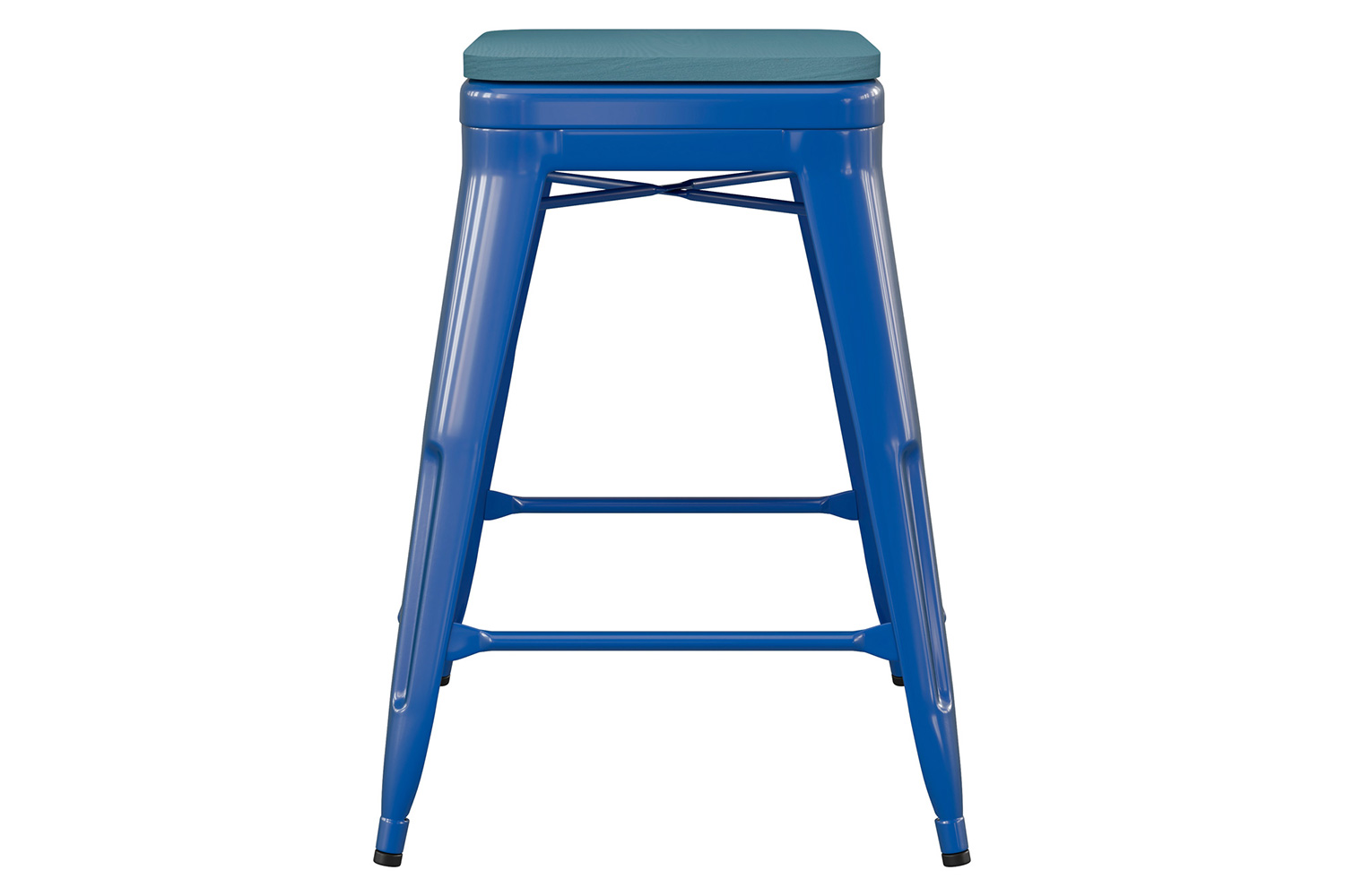 BLNK Kai Commercial Metal Backless Indoor-Outdoor Counter Height Stool with Poly Resin Wood Seat - Blue/Teal Blue