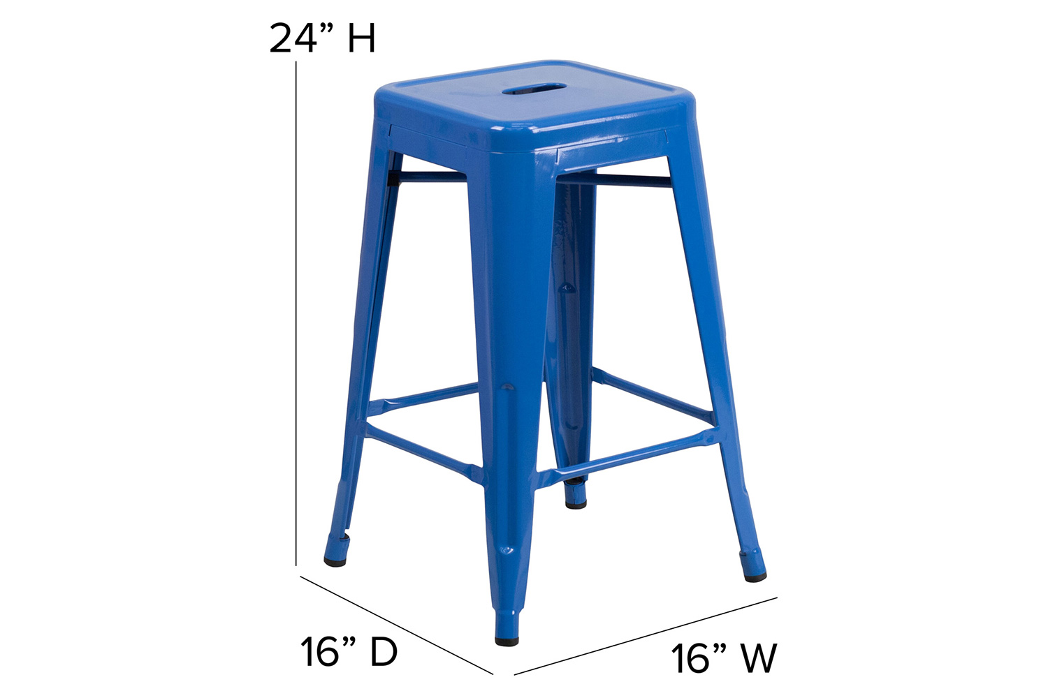BLNK Kai Commercial Metal Backless Indoor-Outdoor Counter Height Stool with Poly Resin Wood Seat - Blue/Teal Blue