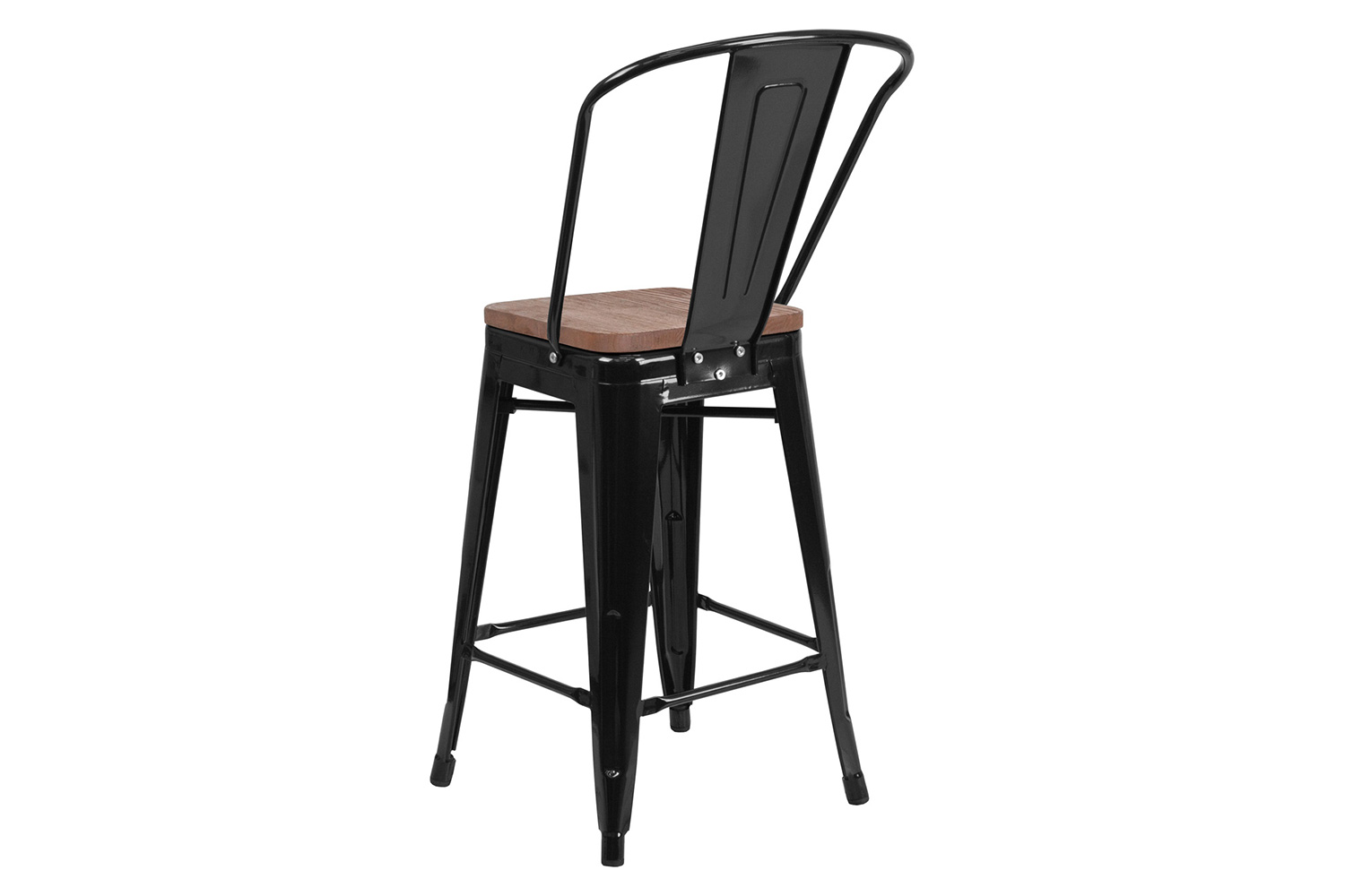 BLNK Lily Metal Counter Height Stool with Back and Wood Seat - Black