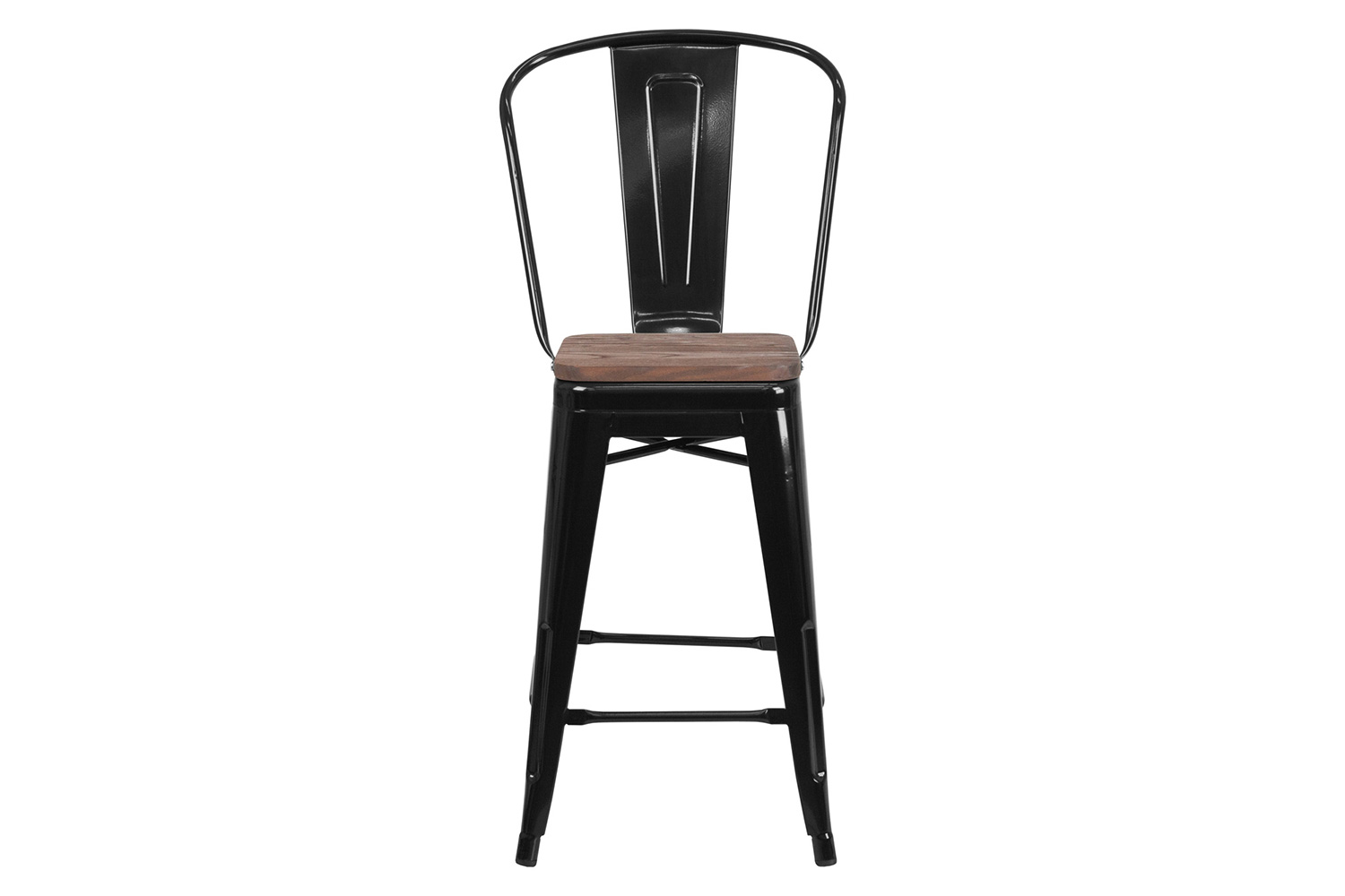 BLNK Lily Metal Counter Height Stool with Back and Wood Seat - Black
