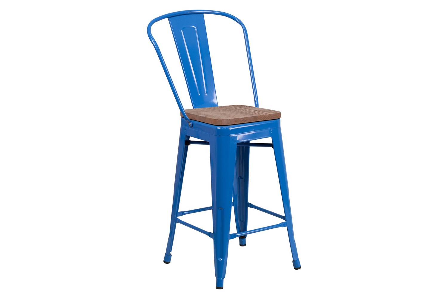 BLNK Lily Metal Counter Height Stool with Back and Wood Seat - Blue