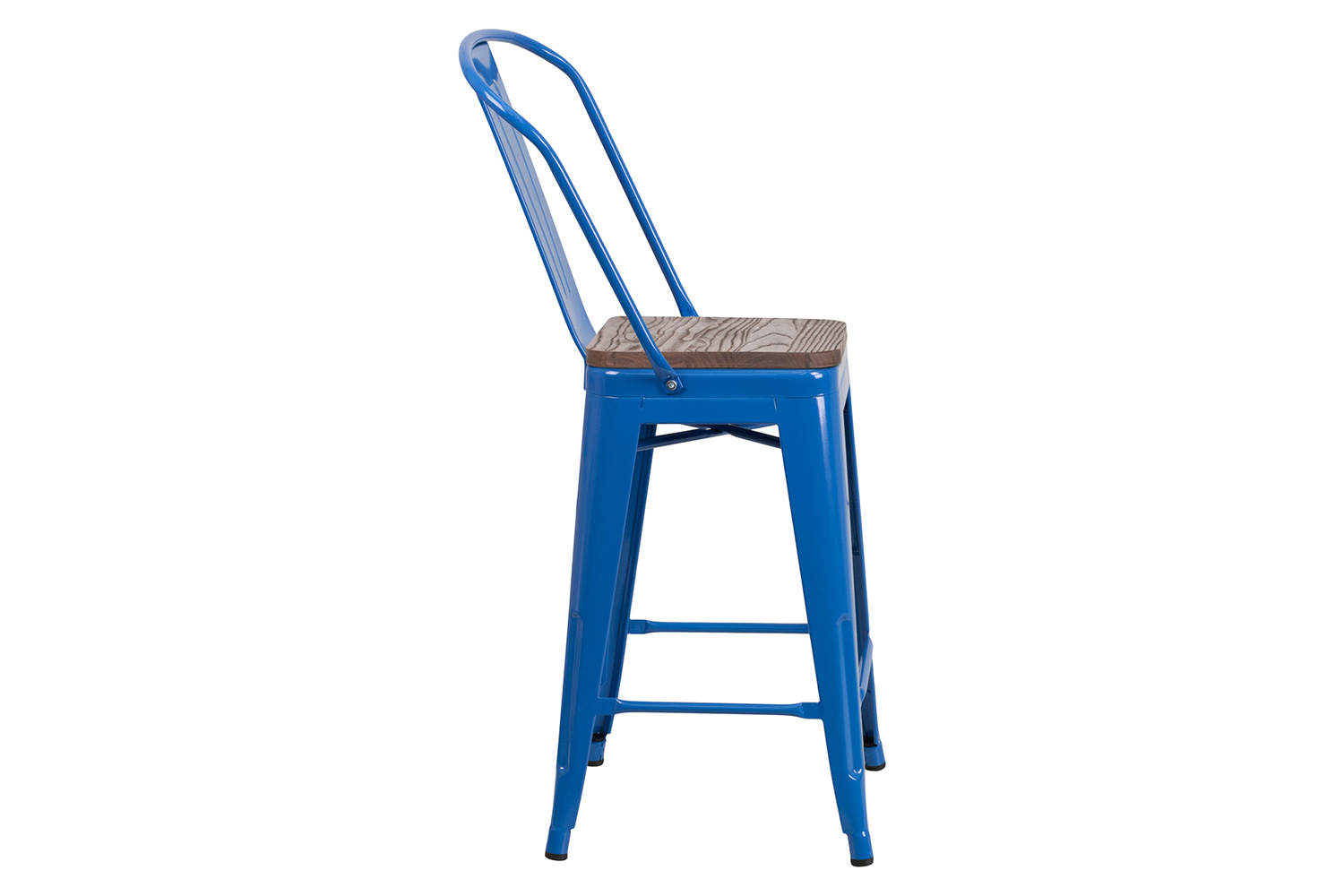 BLNK Lily Metal Counter Height Stool with Back and Wood Seat - Blue