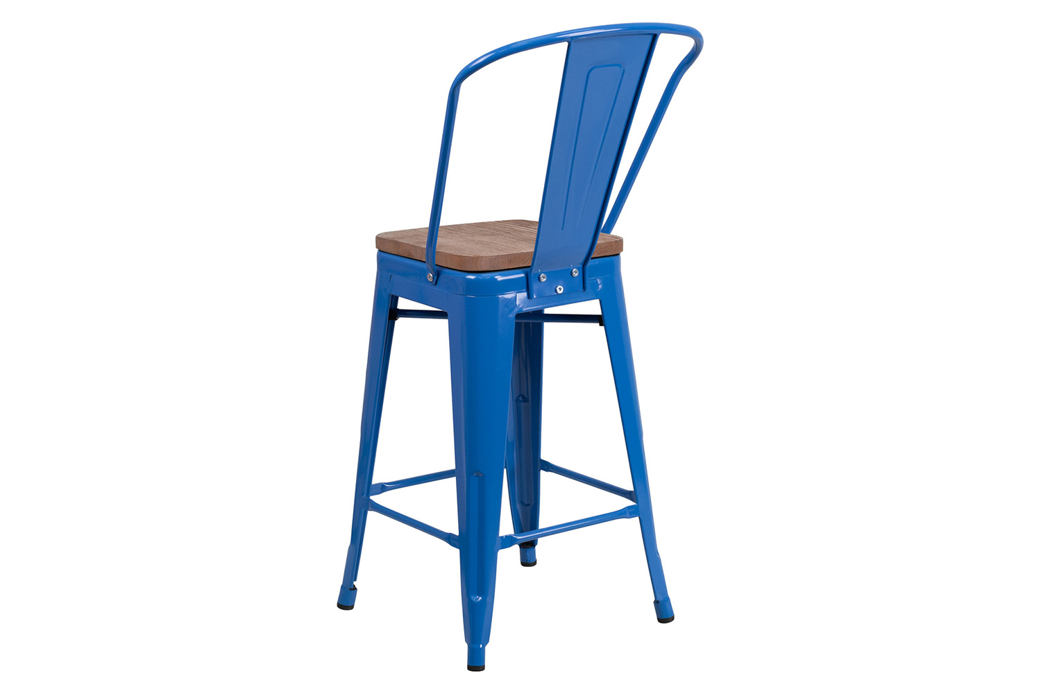 BLNK Lily Metal Counter Height Stool with Back and Wood Seat - Blue