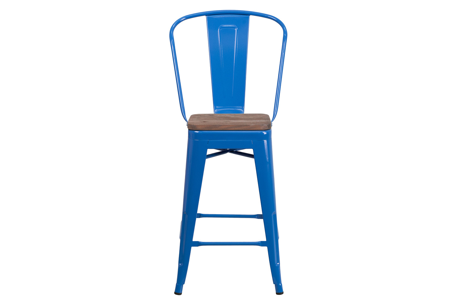 BLNK Lily Metal Counter Height Stool with Back and Wood Seat - Blue