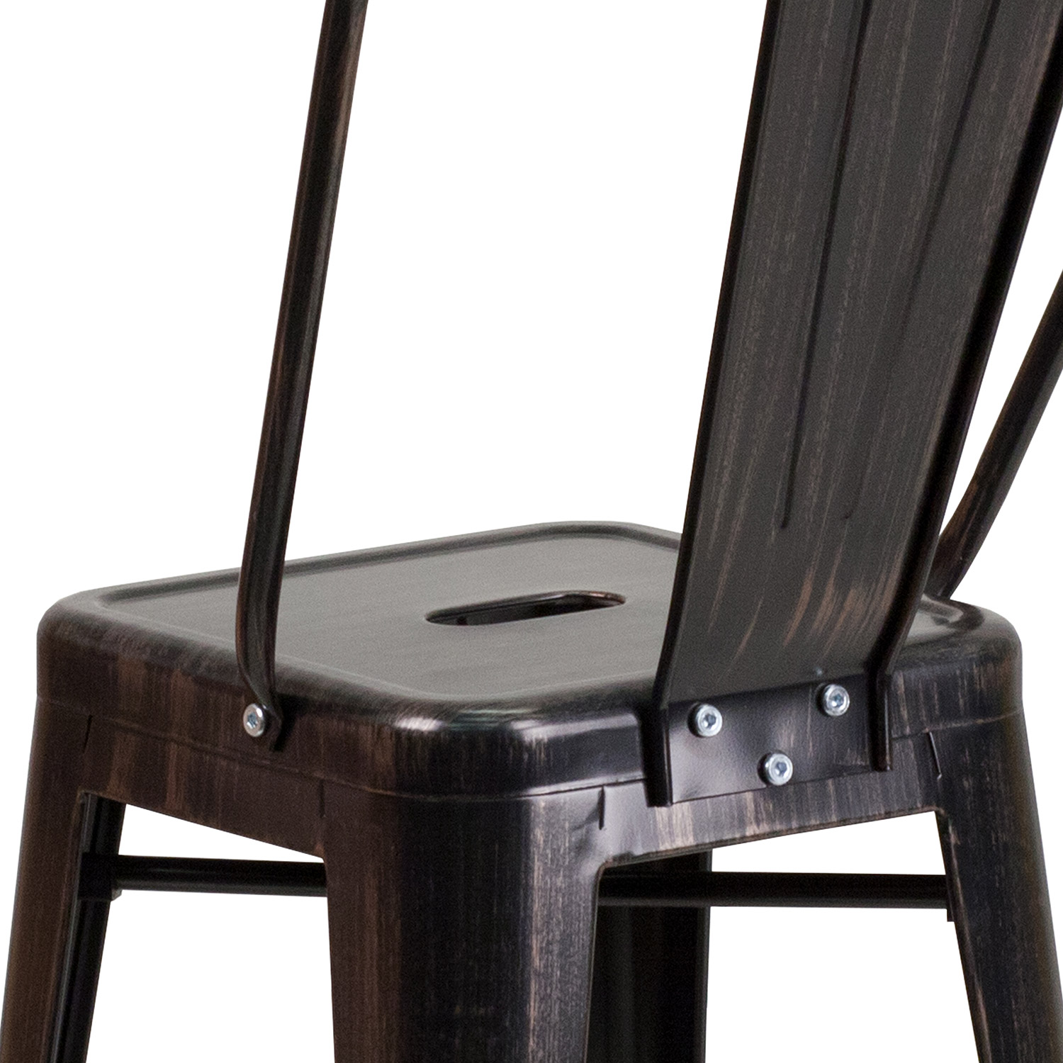BLNK Kai Commercial Metal Indoor-Outdoor Counter Height Stool with Removable Back - Black/Antique Gold