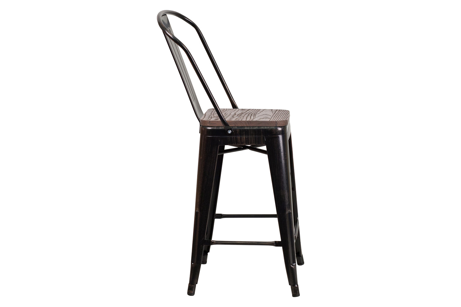 BLNK Lily Metal Counter Height Stool with Back and Wood Seat - Black/Antique Gold