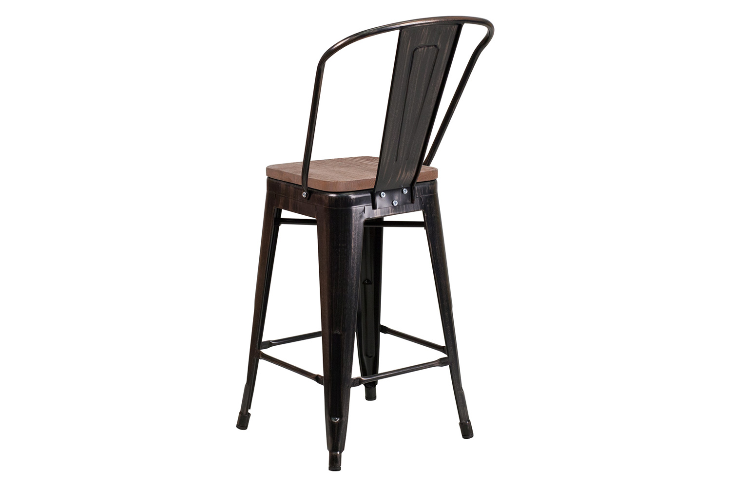 BLNK Lily Metal Counter Height Stool with Back and Wood Seat - Black/Antique Gold
