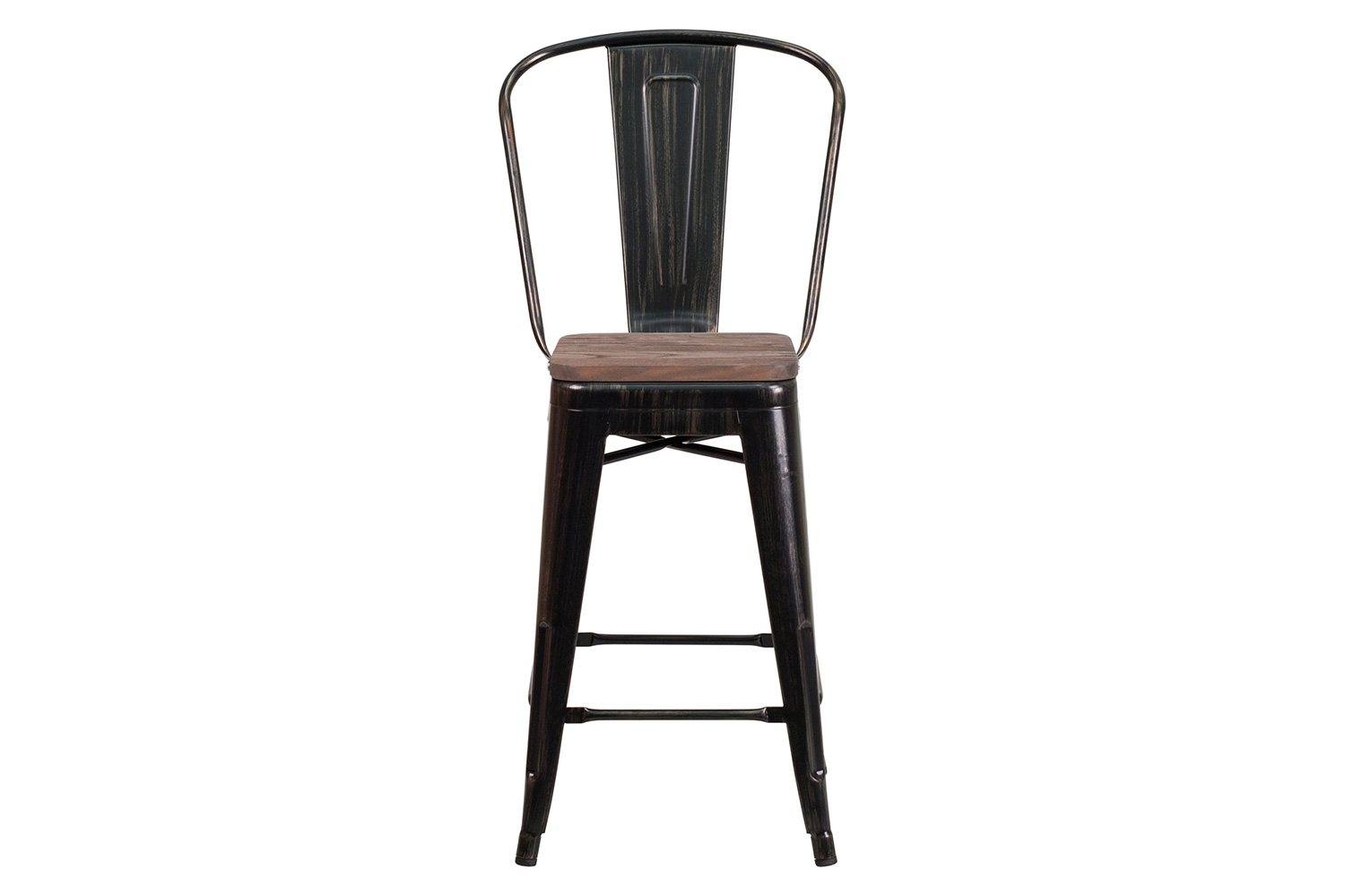 BLNK Lily Metal Counter Height Stool with Back and Wood Seat - Black/Antique Gold