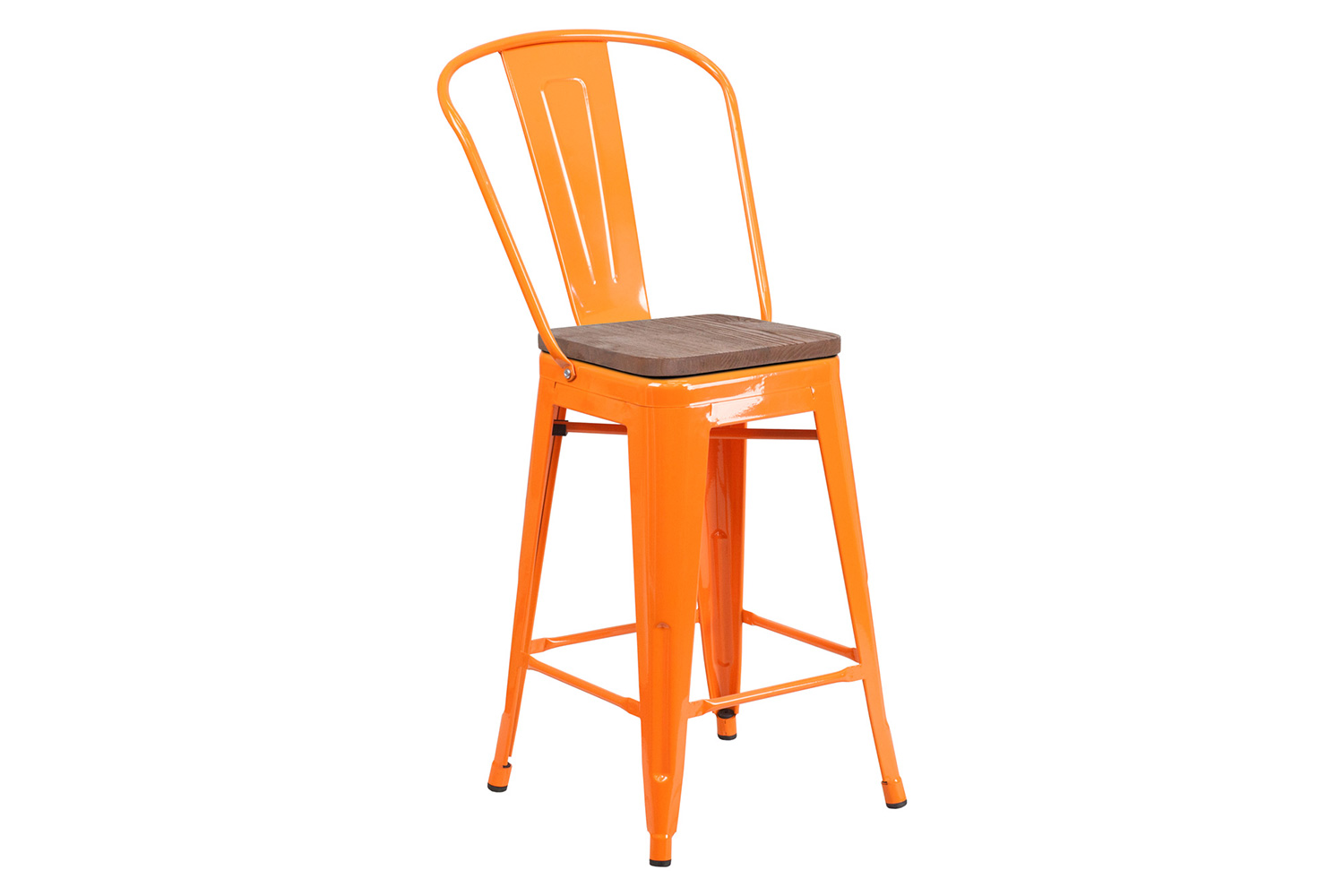 BLNK Lily Metal Counter Height Stool with Back and Wood Seat - Orange
