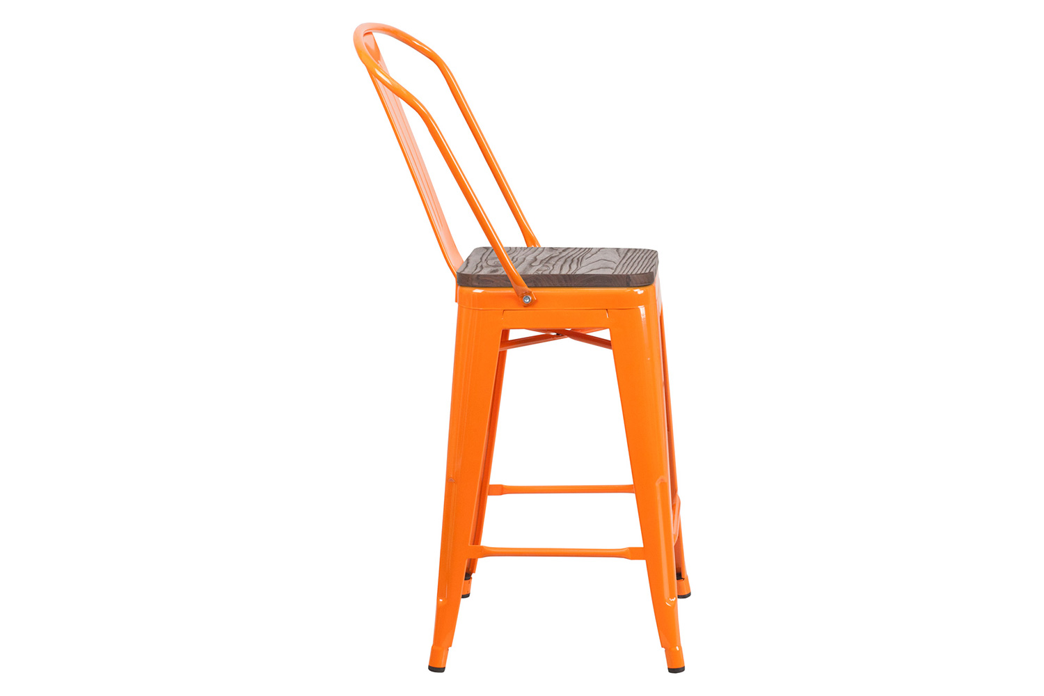 BLNK Lily Metal Counter Height Stool with Back and Wood Seat - Orange