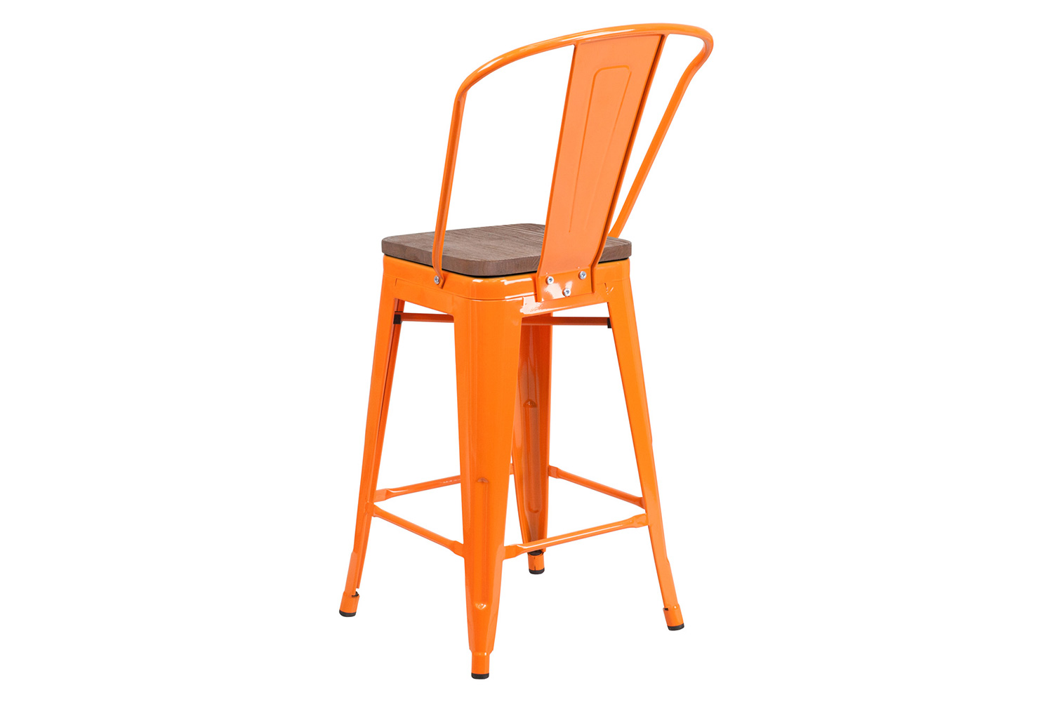 BLNK Lily Metal Counter Height Stool with Back and Wood Seat - Orange