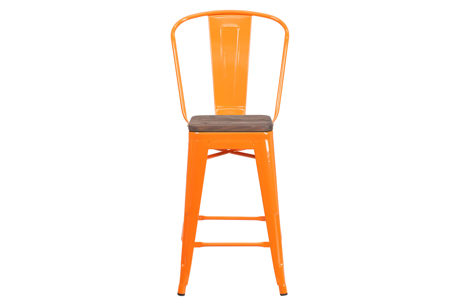 BLNK Lily Metal Counter Height Stool with Back and Wood Seat - Orange