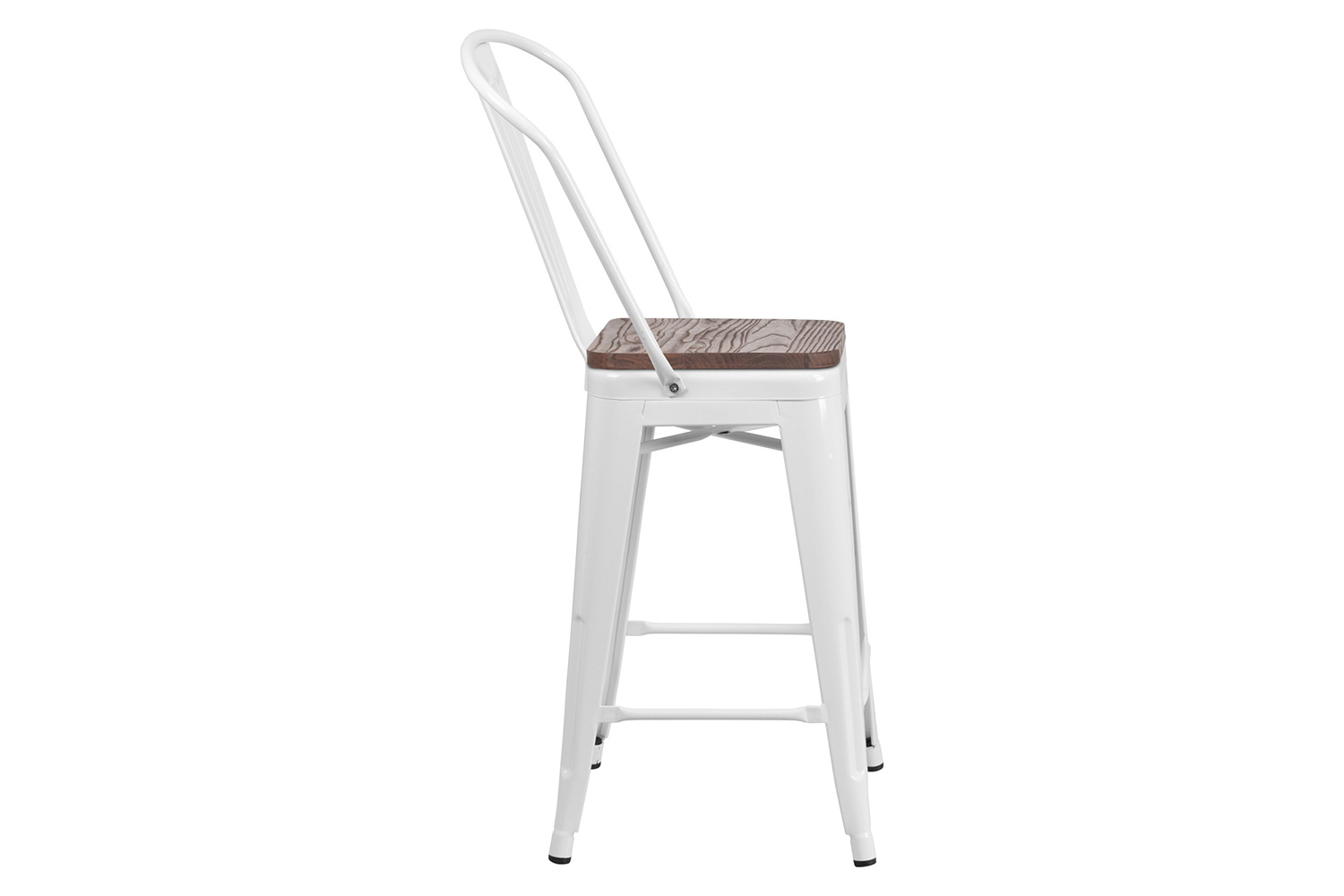 BLNK Lily Metal Counter Height Stool with Back and Wood Seat - White