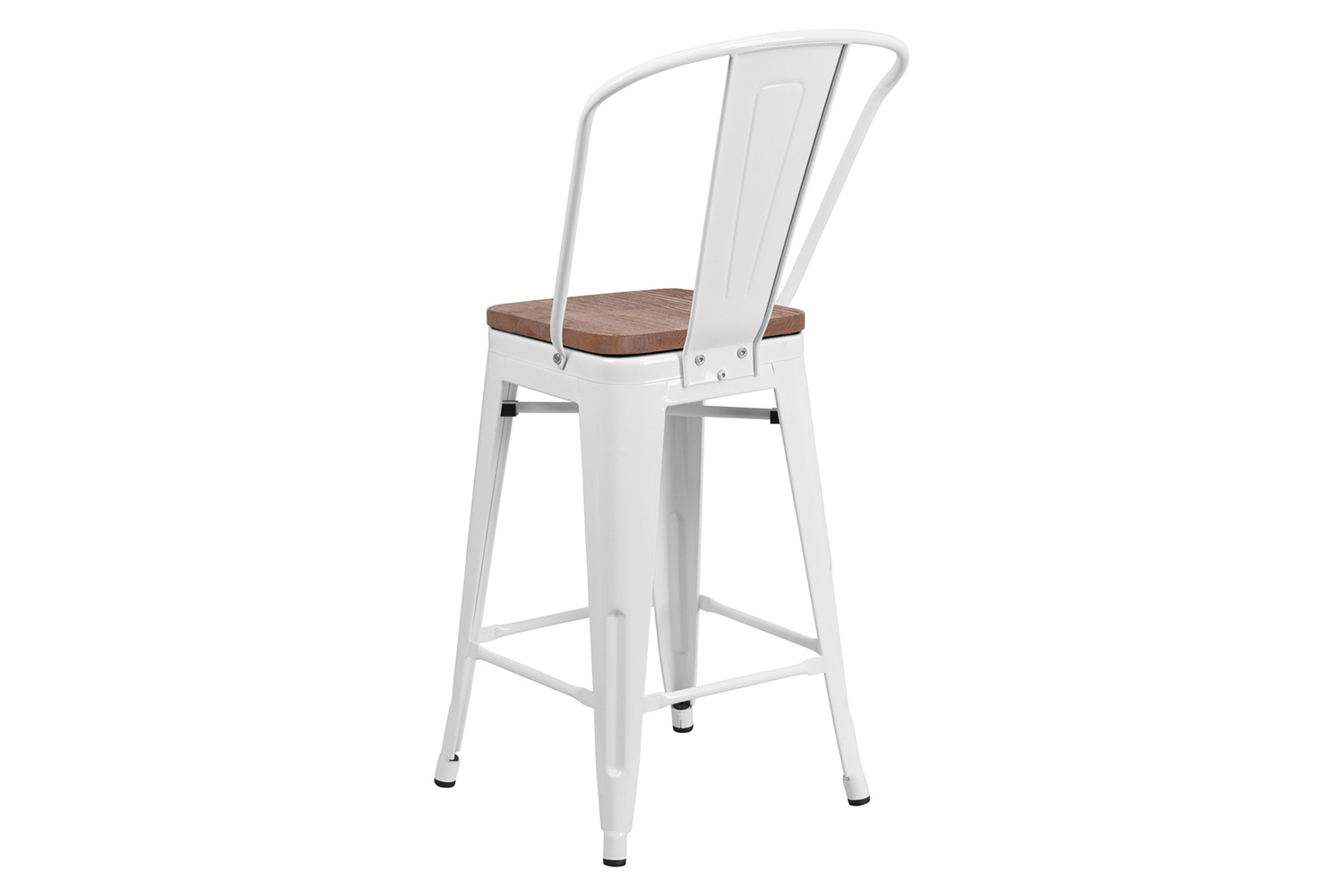 BLNK Lily Metal Counter Height Stool with Back and Wood Seat - White