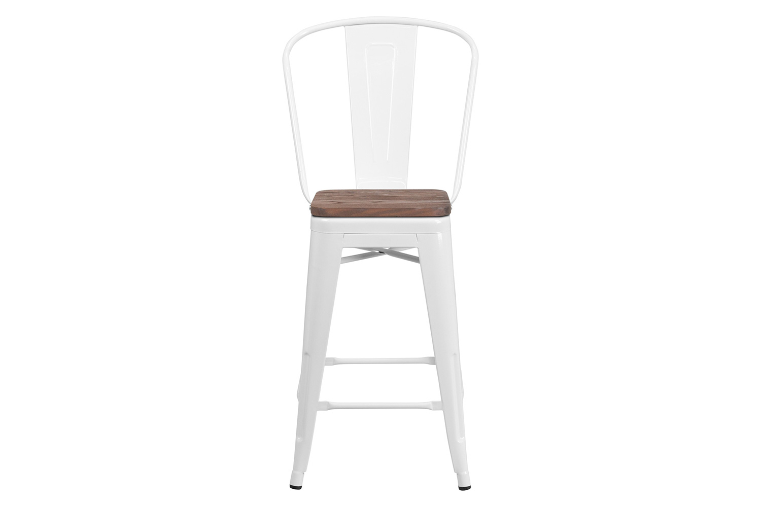 BLNK Lily Metal Counter Height Stool with Back and Wood Seat - White