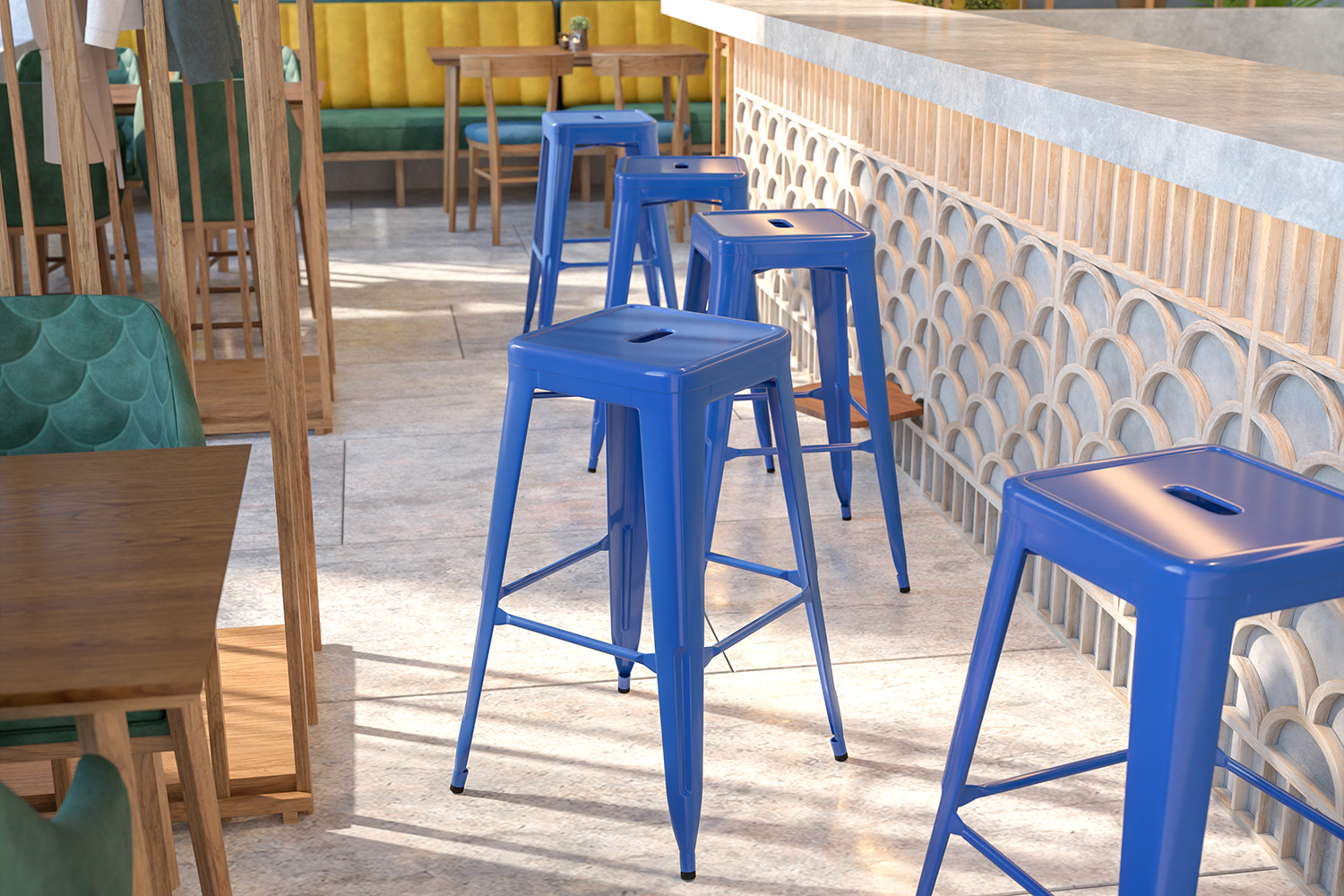BLNK - Kai Commercial Metal Backless Indoor-Outdoor Bar Stool with Square Seat