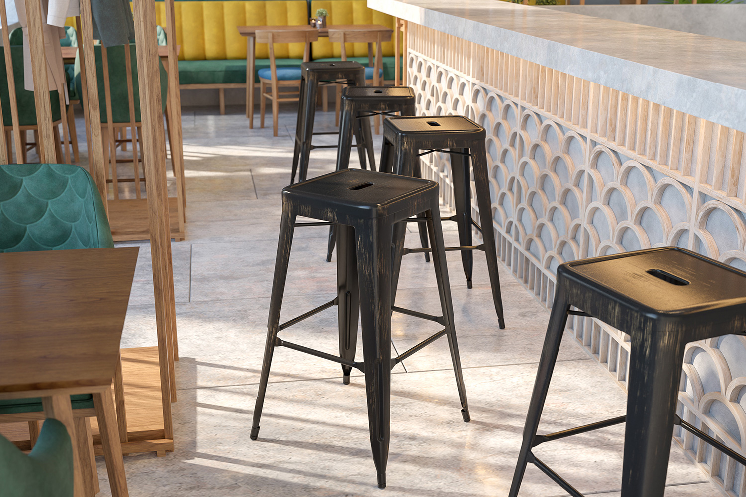 BLNK - Kai Commercial Metal Backless Indoor-Outdoor Bar Stool with Square Seat