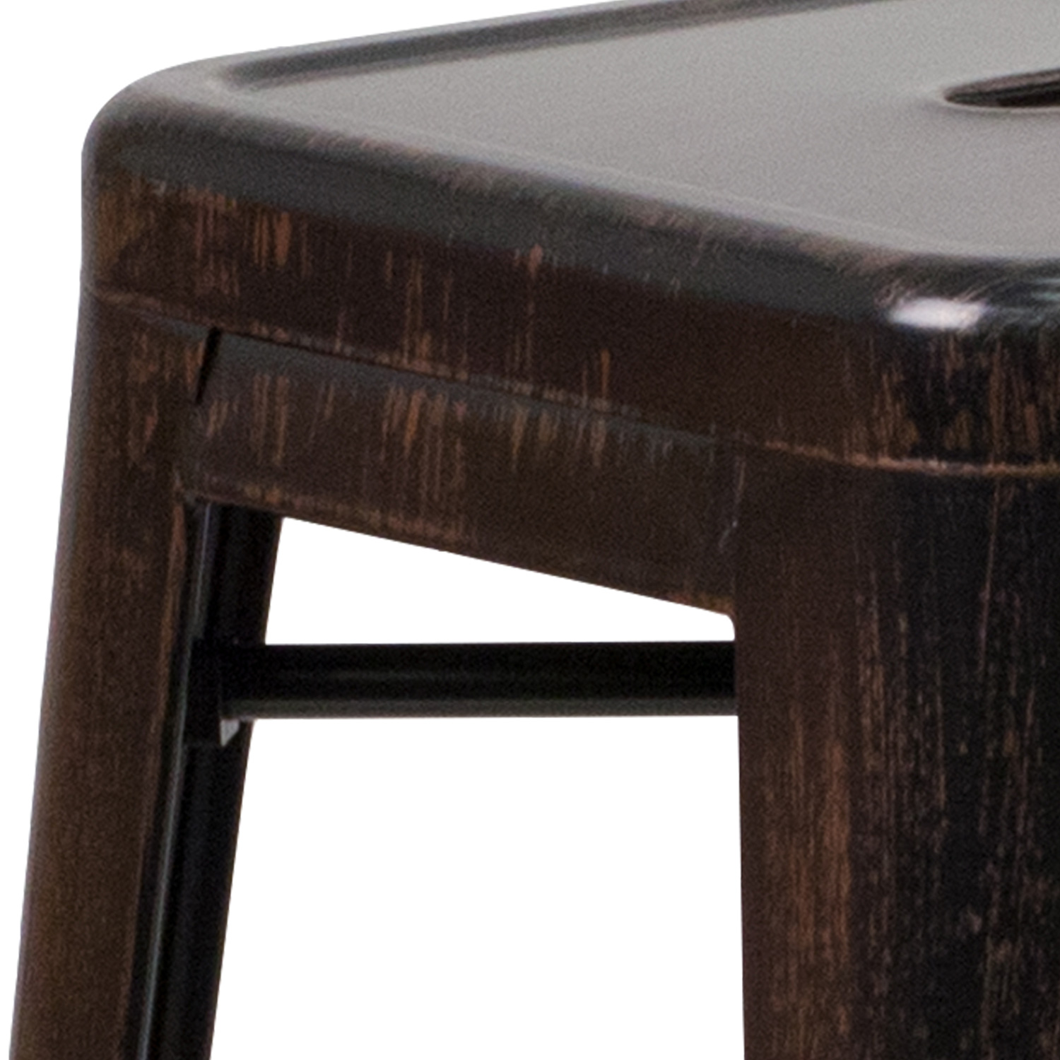 BLNK Kai Commercial Metal Backless Indoor-Outdoor Bar Stool with Square Seat - Black/Antique Gold