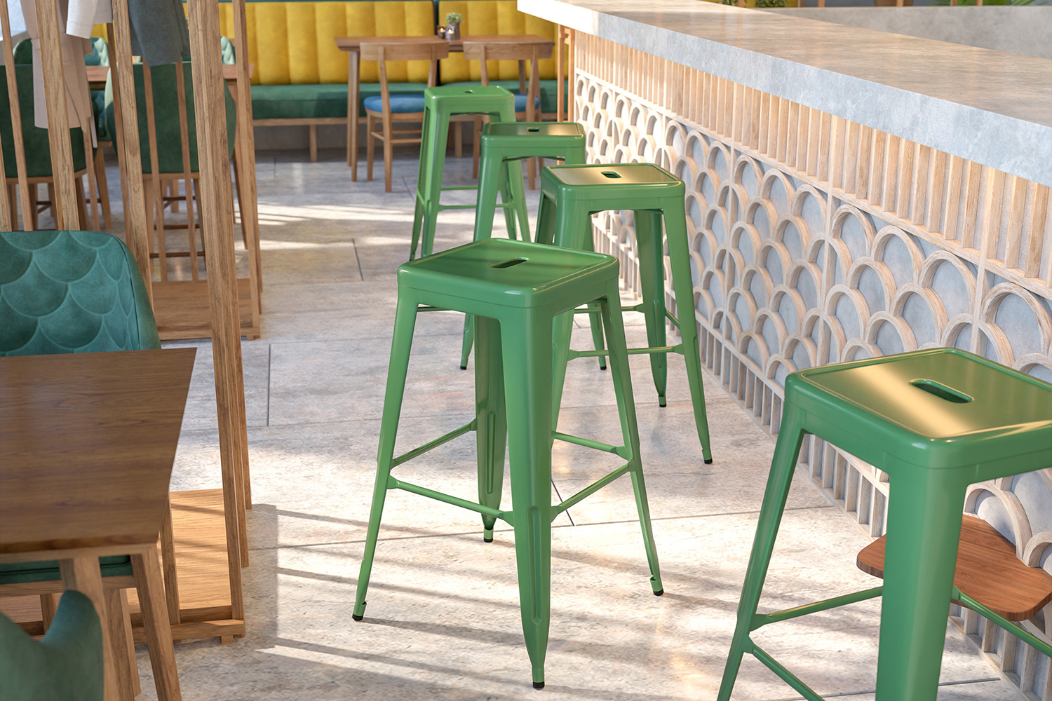 BLNK - Kai Commercial Metal Backless Indoor-Outdoor Bar Stool with Square Seat