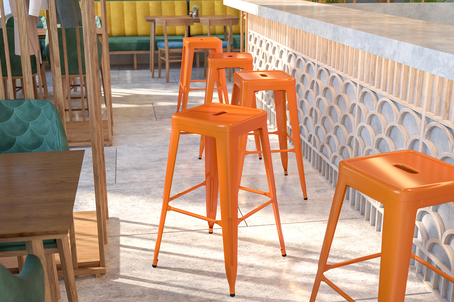 BLNK - Kai Commercial Metal Backless Indoor-Outdoor Bar Stool with Square Seat