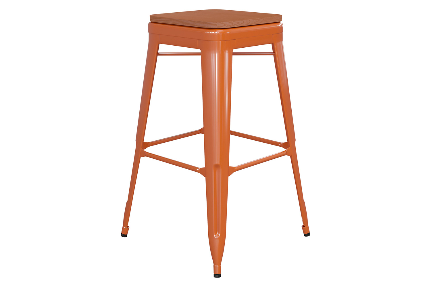 BLNK Kai Commercial Metal Backless Indoor-Outdoor Bar Stool with Poly Resin Wood Seat - Orange/Teak