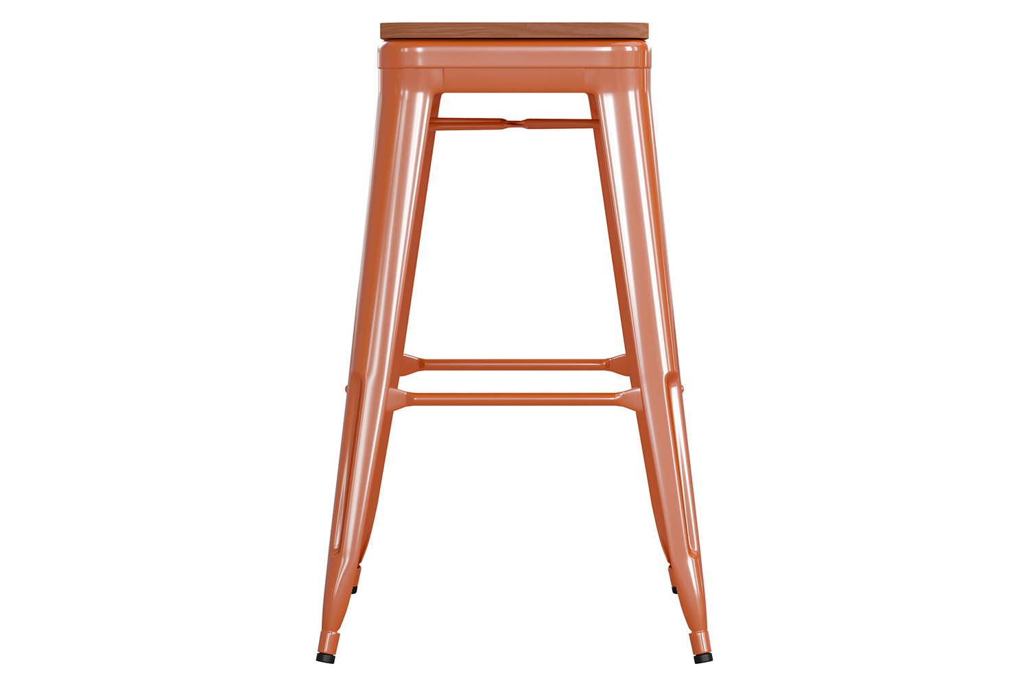 BLNK Kai Commercial Metal Backless Indoor-Outdoor Bar Stool with Poly Resin Wood Seat - Orange/Teak