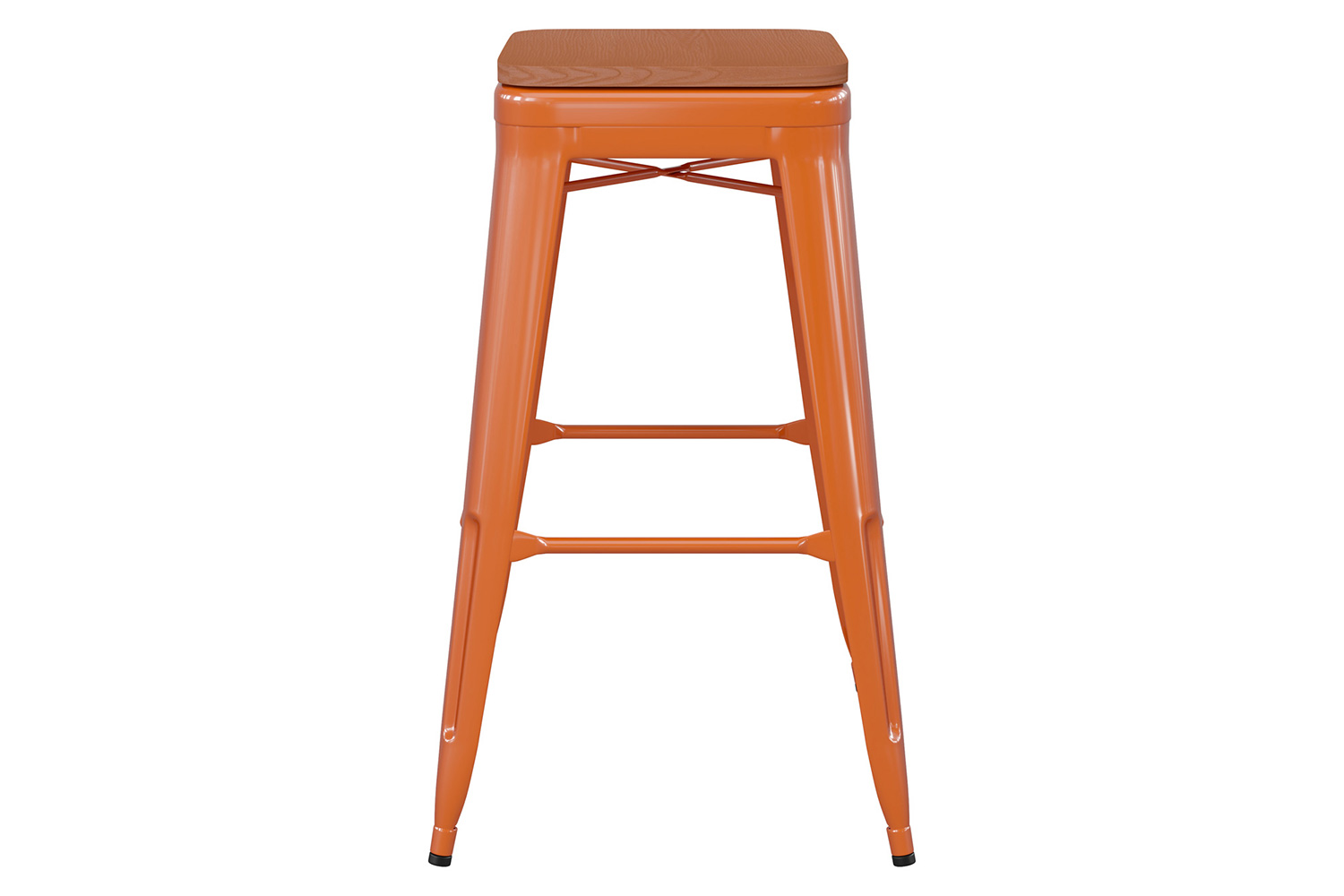BLNK Kai Commercial Metal Backless Indoor-Outdoor Bar Stool with Poly Resin Wood Seat - Orange/Teak