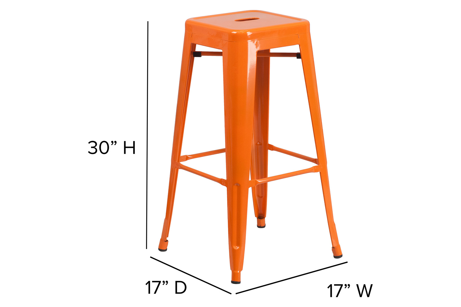BLNK Kai Commercial Metal Backless Indoor-Outdoor Bar Stool with Poly Resin Wood Seat - Orange/Teak