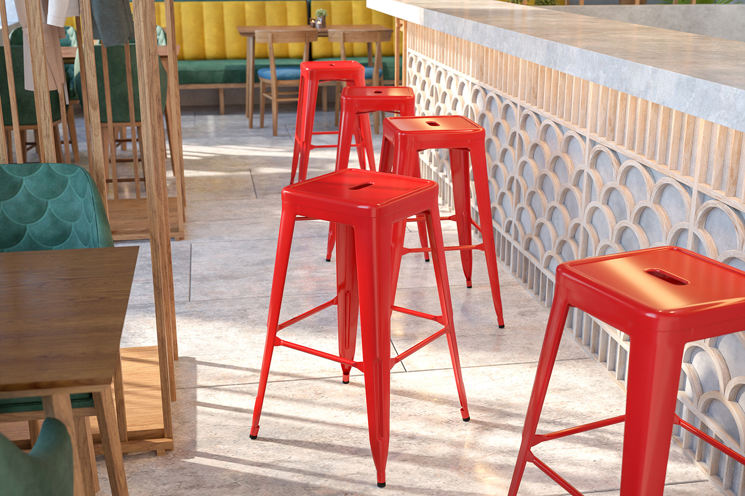 BLNK - Kai Commercial Metal Backless Indoor-Outdoor Bar Stool with Square Seat