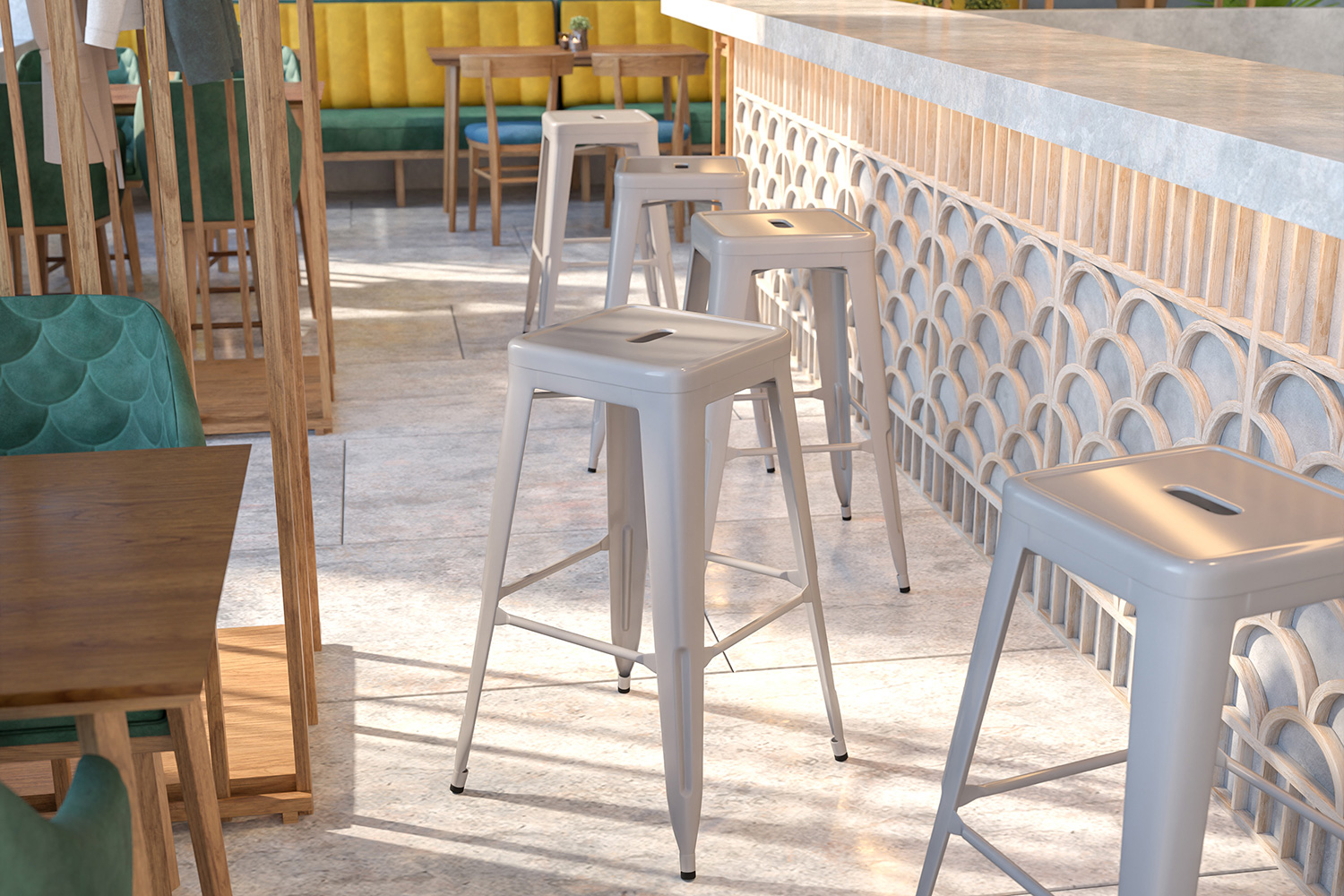 BLNK - Kai Commercial Metal Backless Indoor-Outdoor Bar Stool with Square Seat