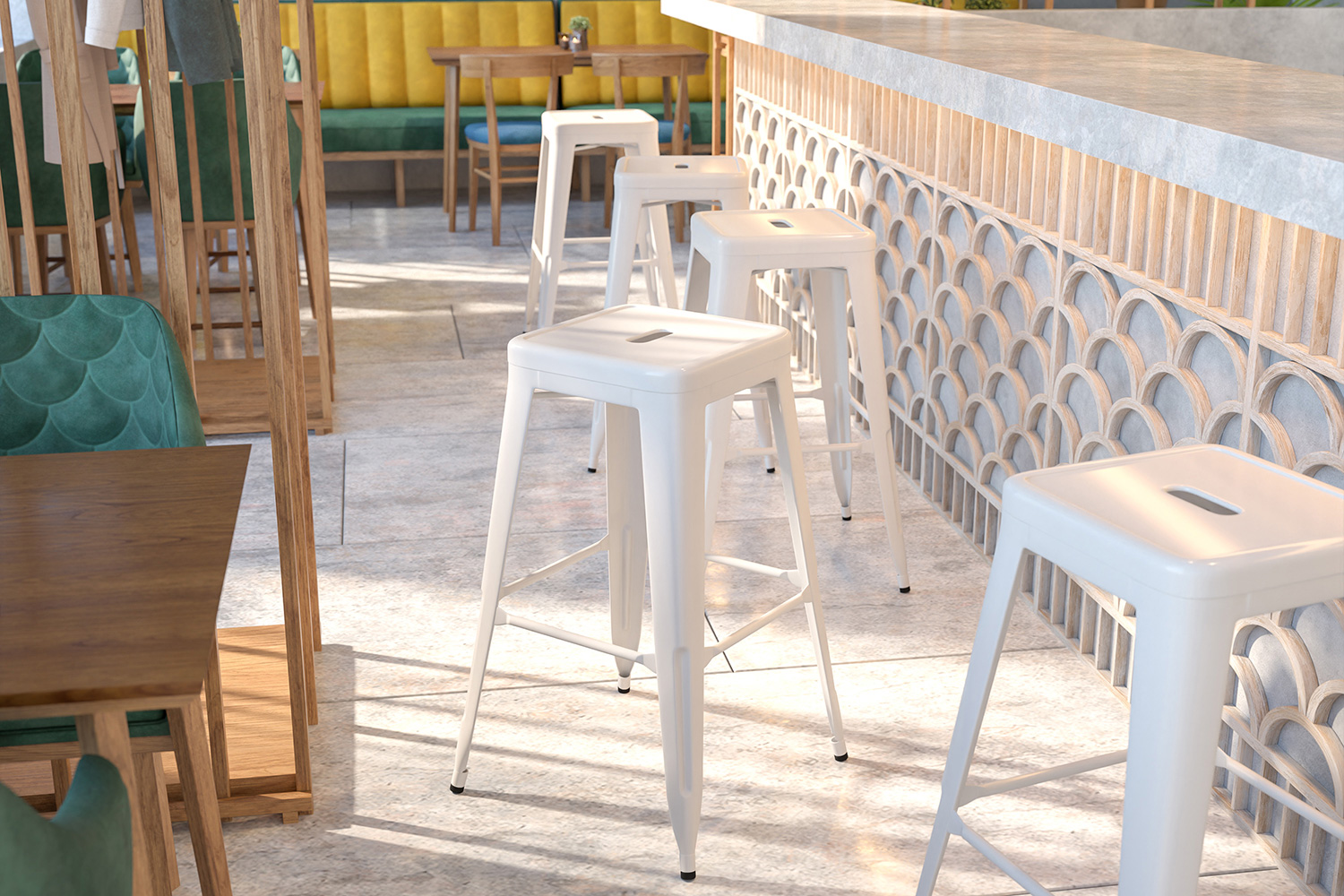 BLNK - Kai Commercial Metal Backless Indoor-Outdoor Bar Stool with Square Seat