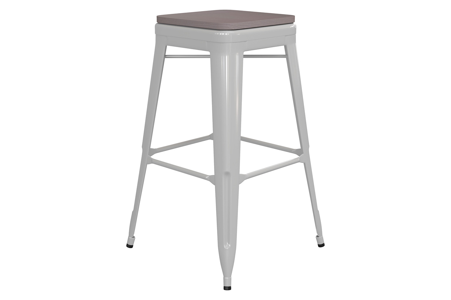 BLNK Kai Commercial Metal Backless Indoor-Outdoor Bar Stool with Poly Resin Wood Seat - White/Gray