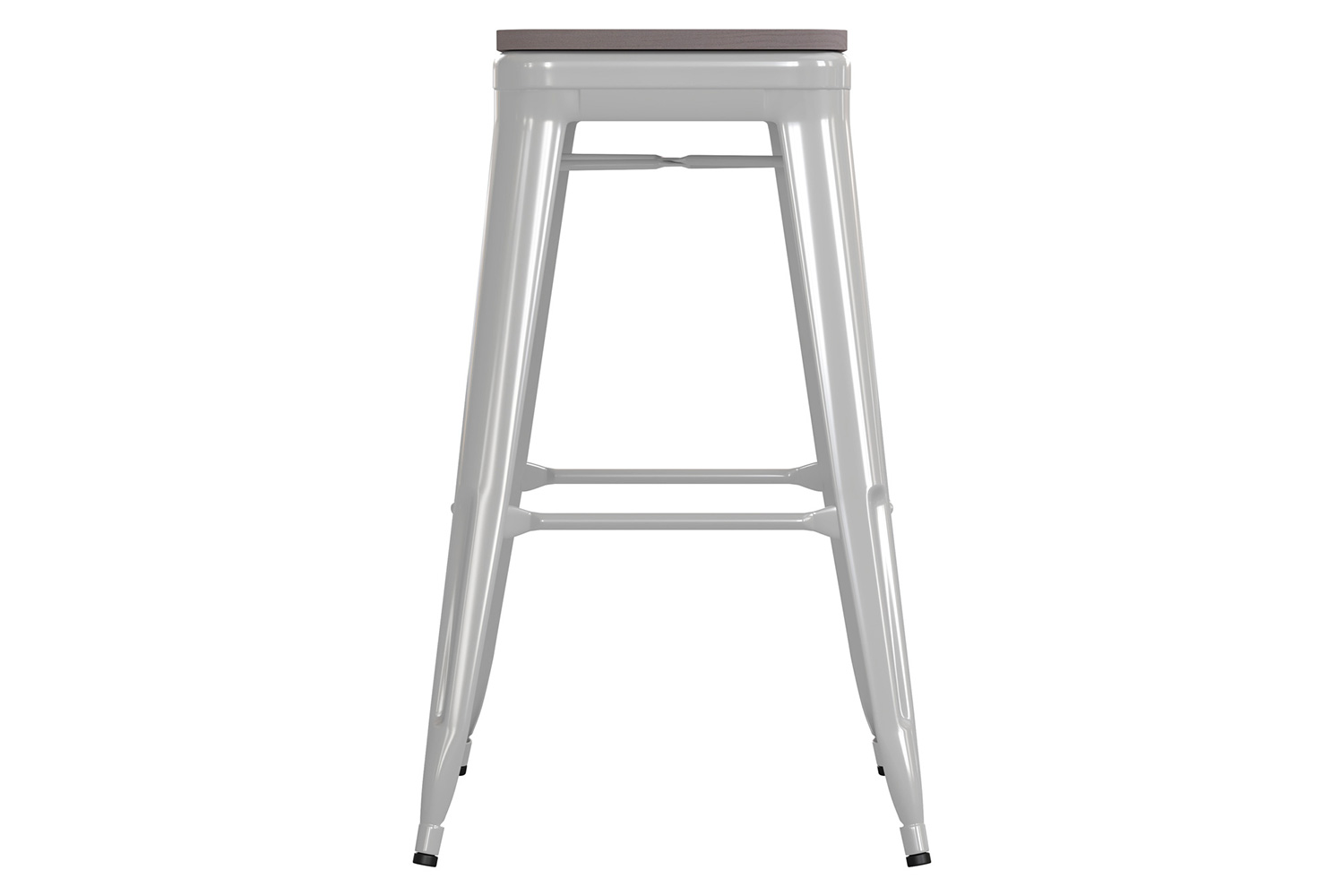 BLNK Kai Commercial Metal Backless Indoor-Outdoor Bar Stool with Poly Resin Wood Seat - White/Gray