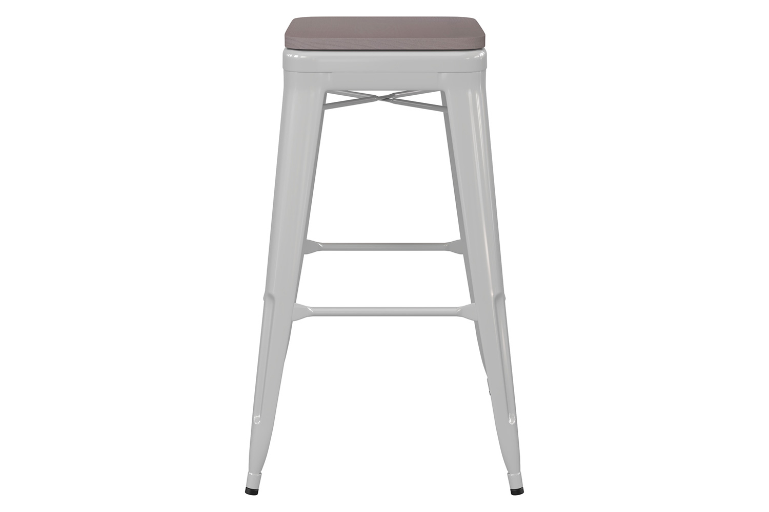 BLNK Kai Commercial Metal Backless Indoor-Outdoor Bar Stool with Poly Resin Wood Seat - White/Gray