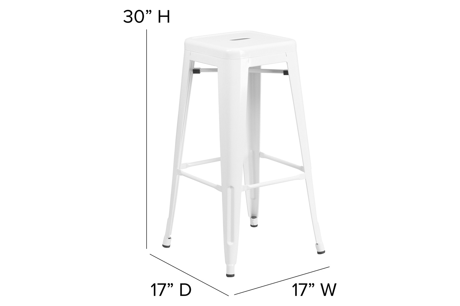 BLNK Kai Commercial Metal Backless Indoor-Outdoor Bar Stool with Poly Resin Wood Seat - White/Gray