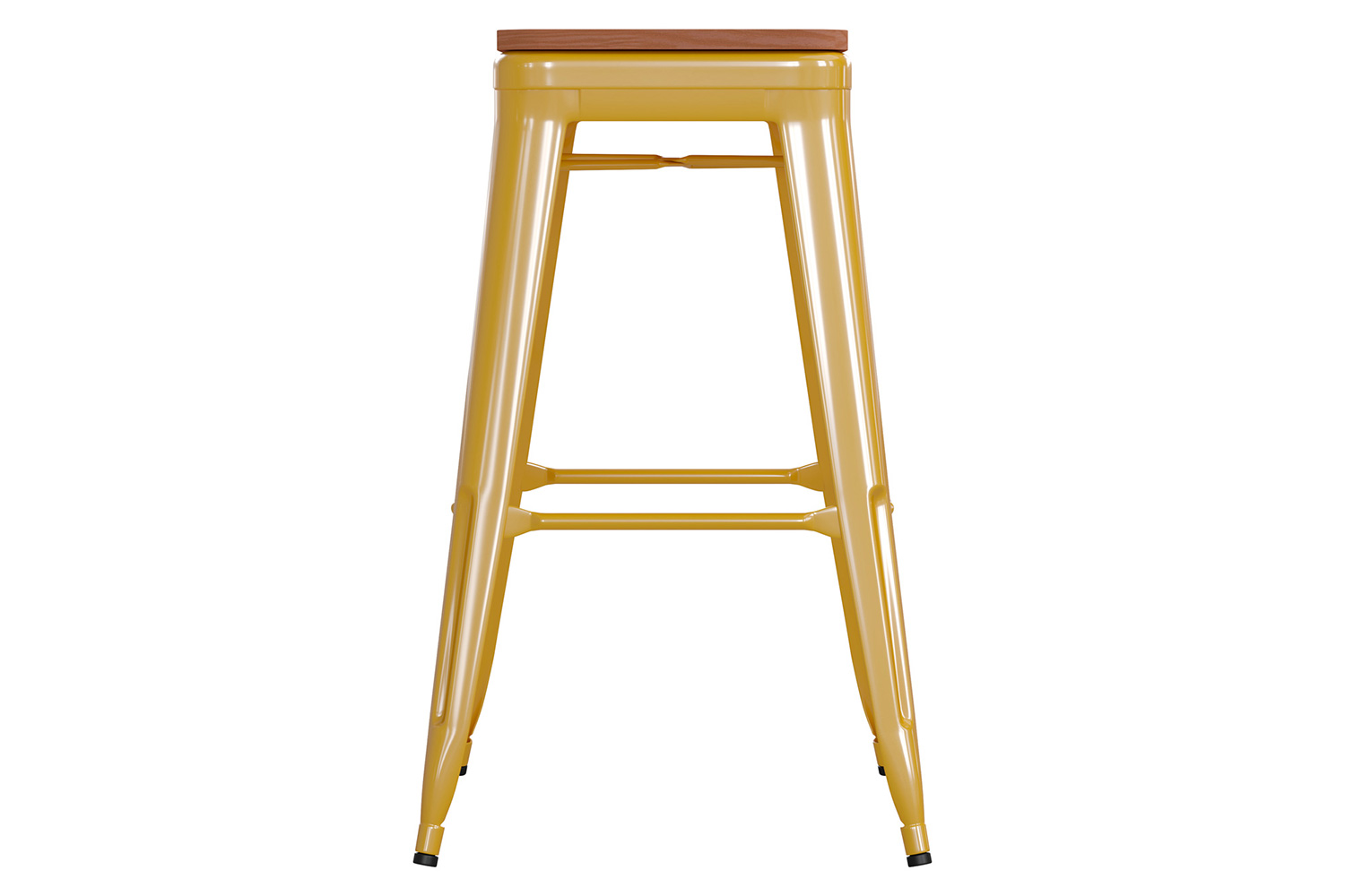 BLNK Kai Commercial Metal Backless Indoor-Outdoor Bar Stool with Poly Resin Wood Seat - Yellow/Teak