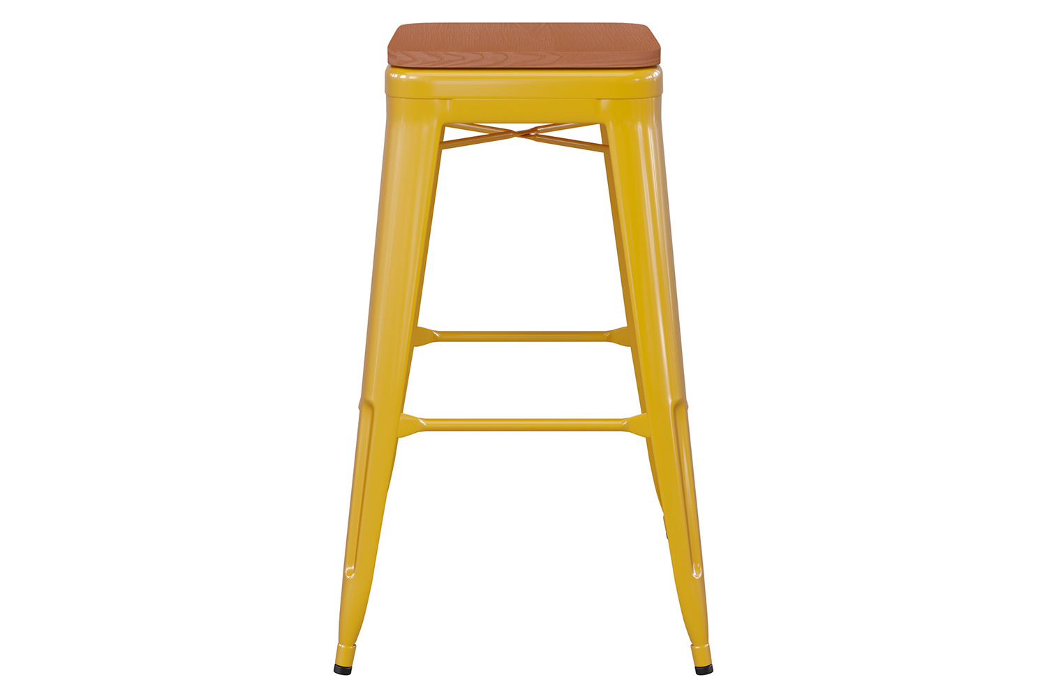 BLNK Kai Commercial Metal Backless Indoor-Outdoor Bar Stool with Poly Resin Wood Seat - Yellow/Teak