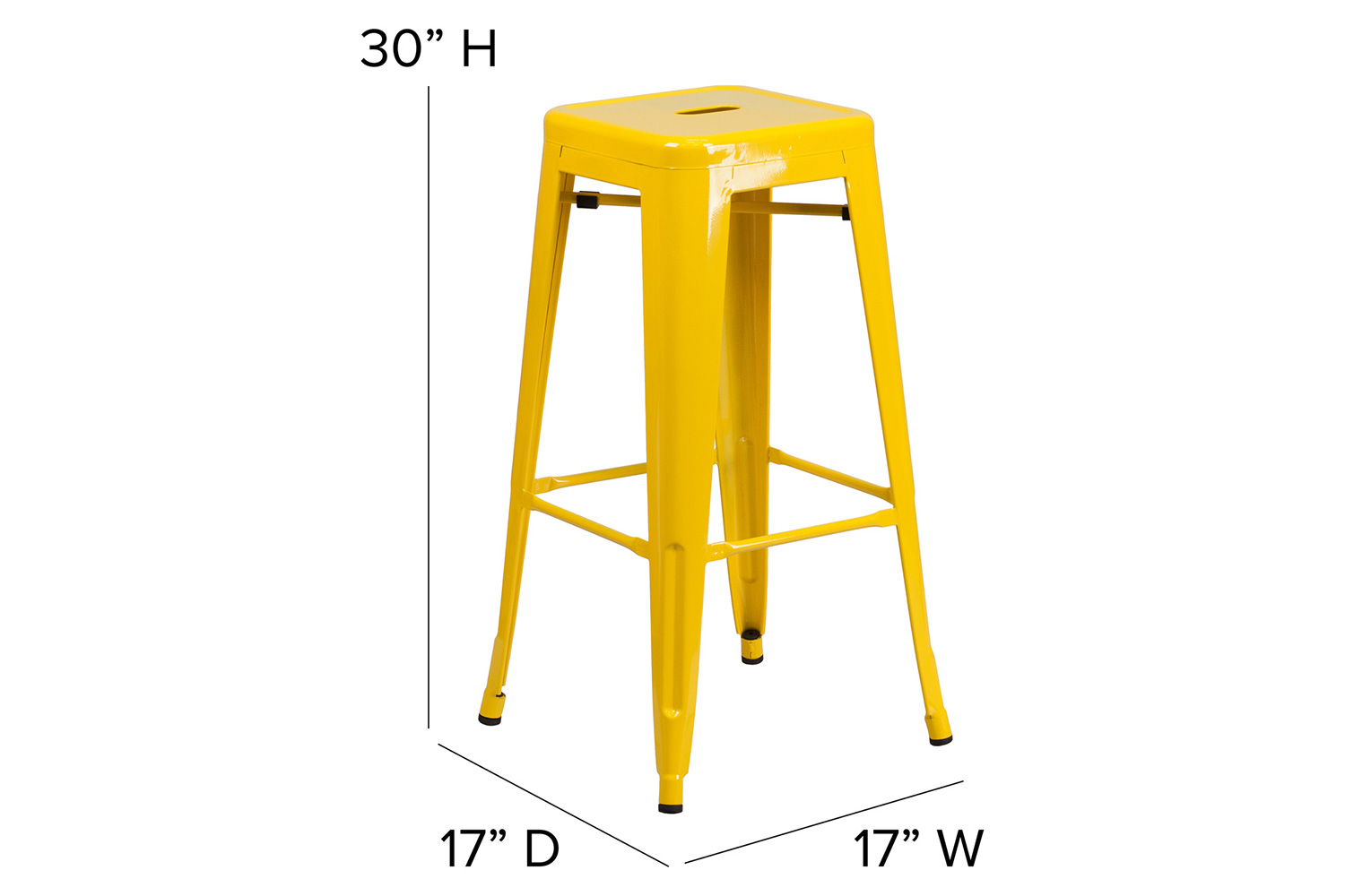 BLNK Kai Commercial Metal Backless Indoor-Outdoor Bar Stool with Poly Resin Wood Seat - Yellow/Teak