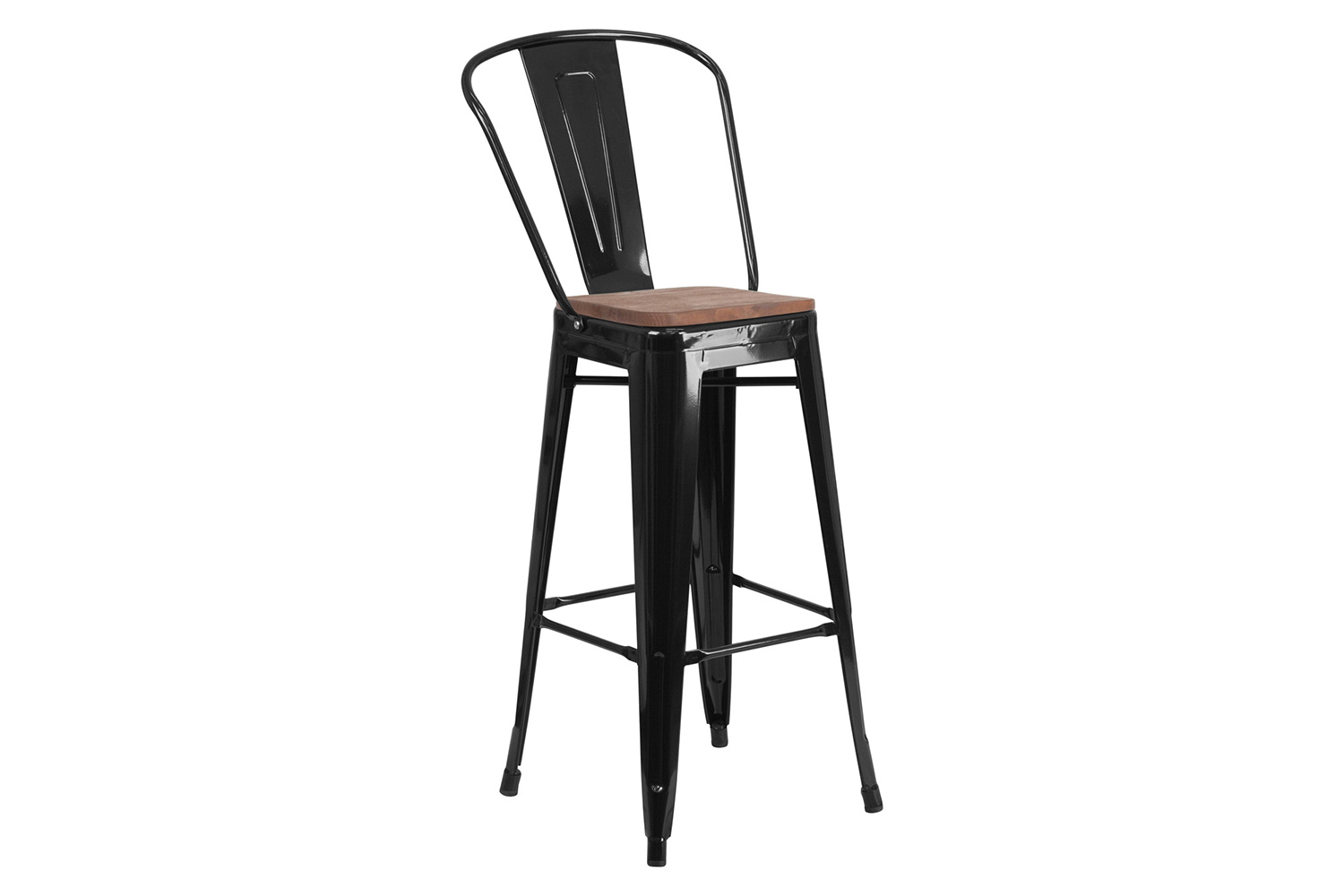 BLNK Lily Metal Bar Stool with Back and Wood Seat - Black