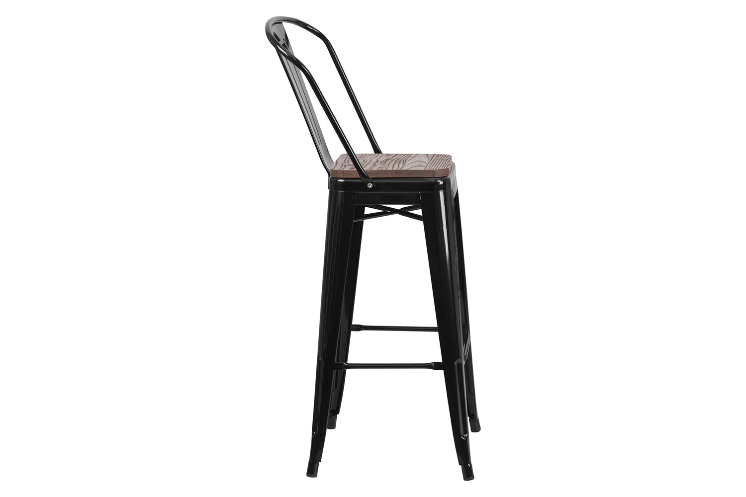 BLNK Lily Metal Bar Stool with Back and Wood Seat - Black