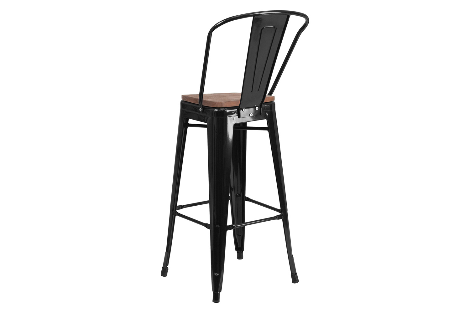 BLNK Lily Metal Bar Stool with Back and Wood Seat - Black