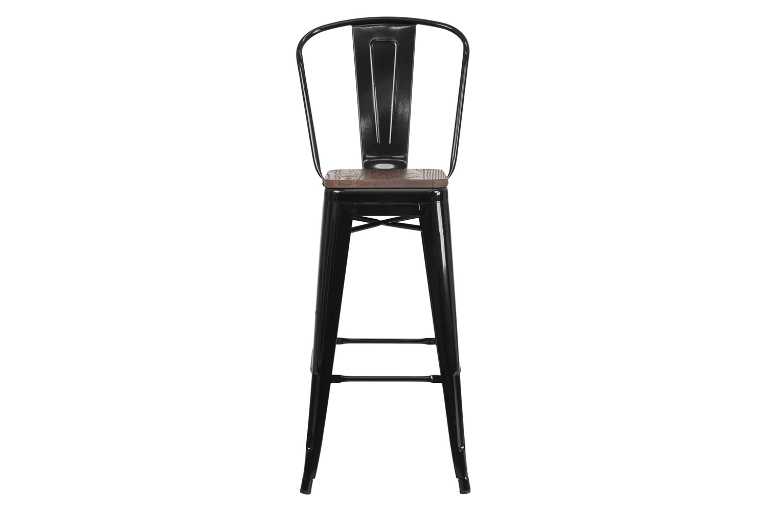 BLNK Lily Metal Bar Stool with Back and Wood Seat - Black