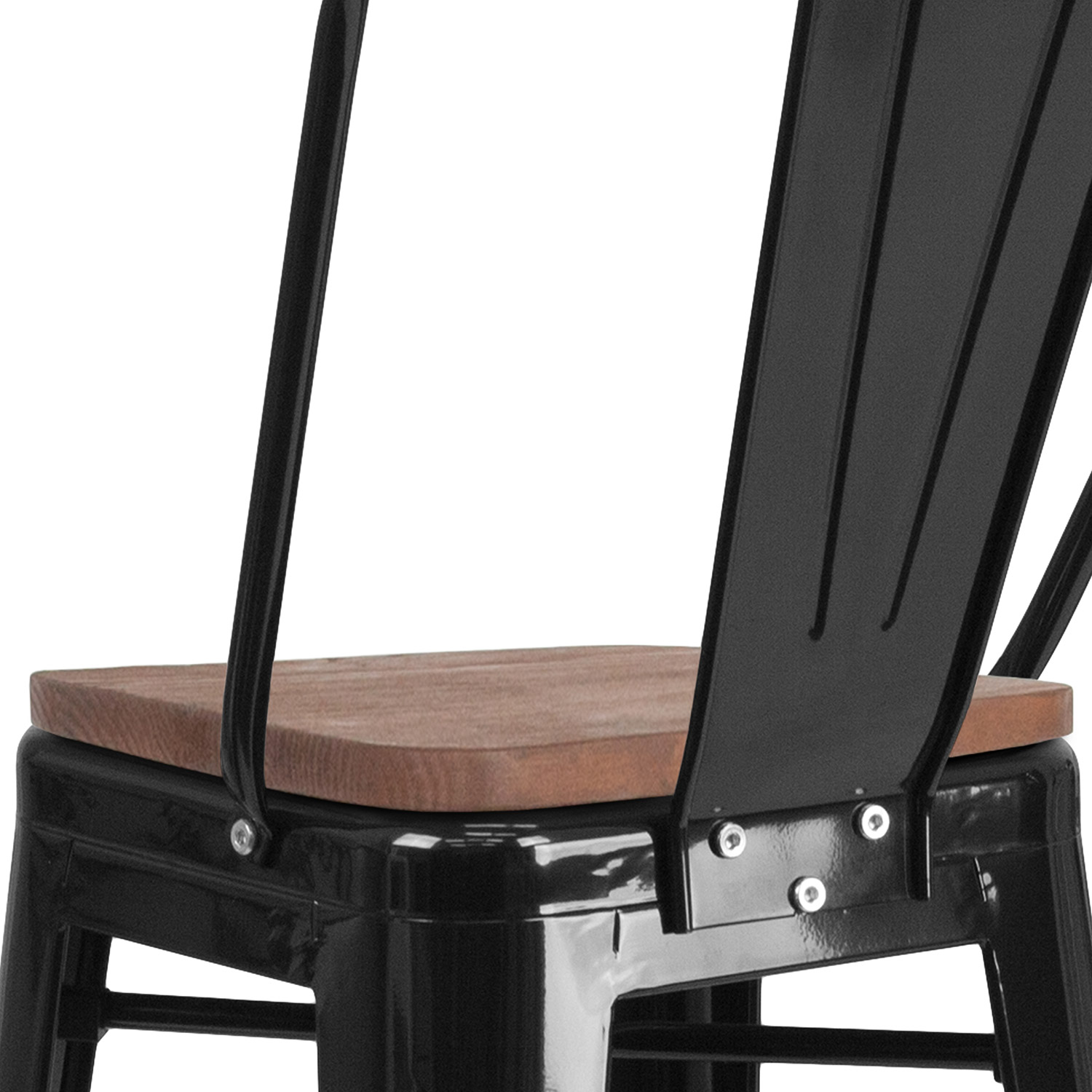 BLNK Lily Metal Bar Stool with Back and Wood Seat - Black