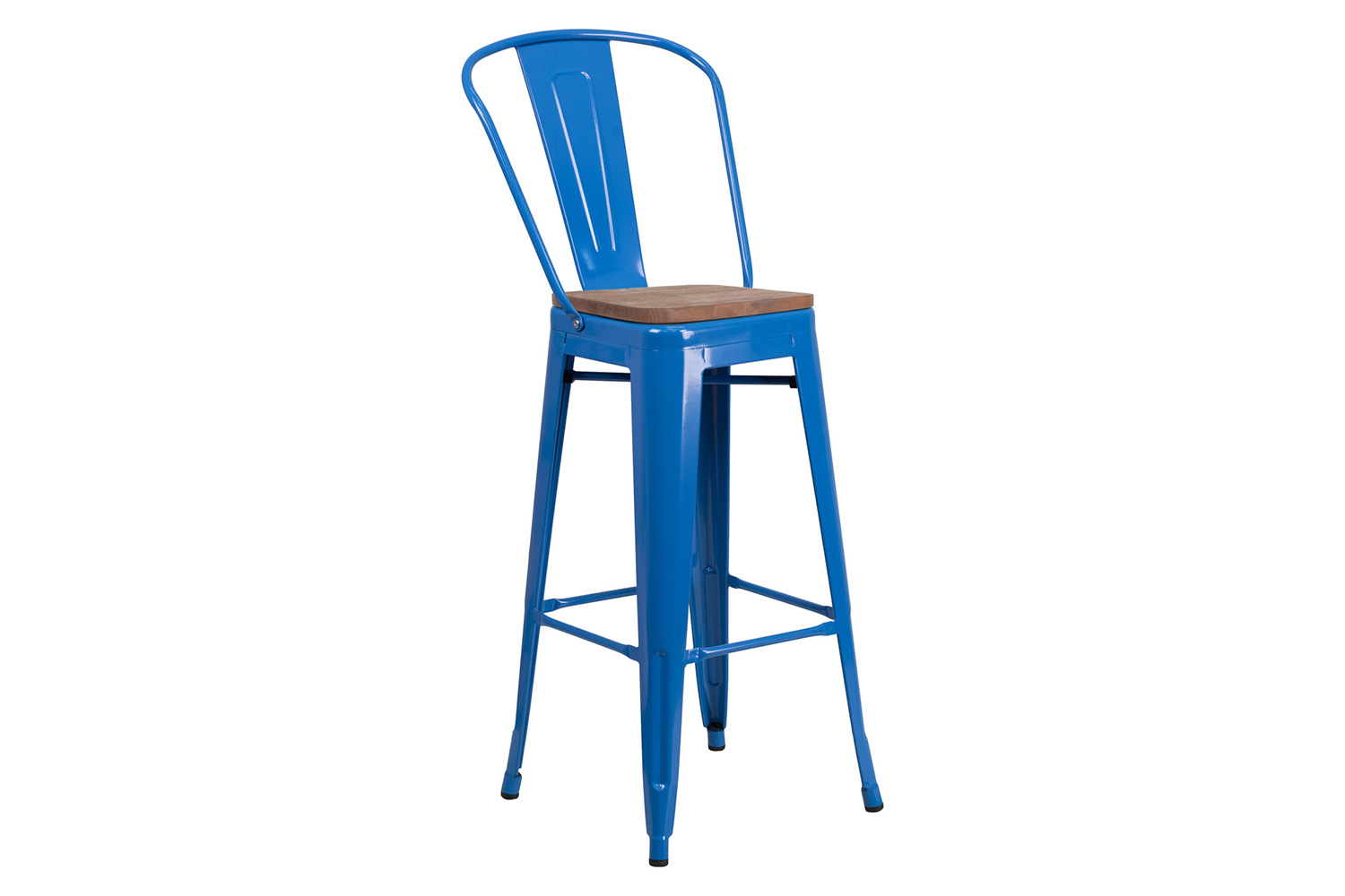 BLNK Lily Metal Bar Stool with Back and Wood Seat - Blue
