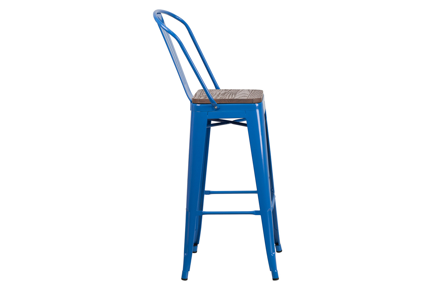 BLNK Lily Metal Bar Stool with Back and Wood Seat - Blue